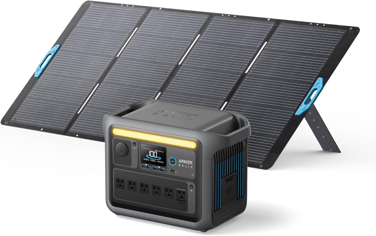 Anker SOLIX C1000 Portable Power Station with 200W Solar Panel, 1800W Solar Generator, 1056wh LFP (LiFePO4) Battery, 6 AC Outlets, Up to 2400W for Home, Power Outages, and Outdoor Camping