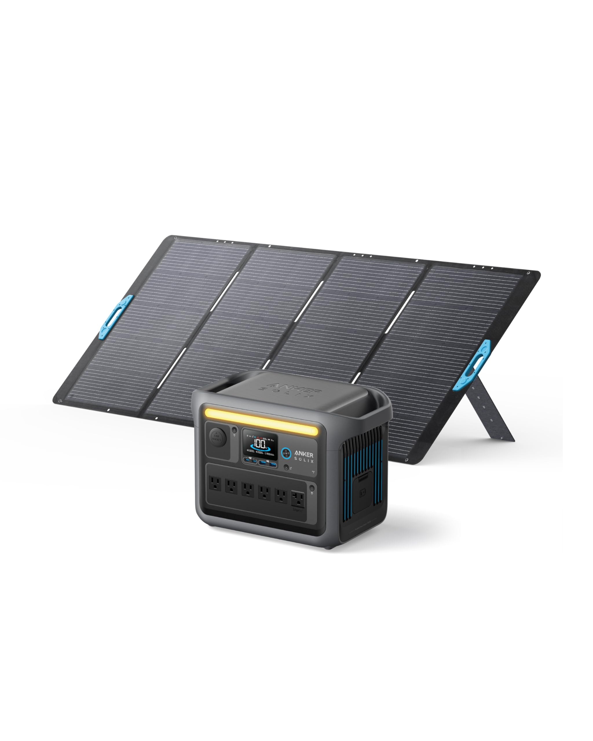 Anker SOLIX C1000 Portable Power Station with 100W Solar Panel, 1800W Solar Generator, 1056wh LFP (LiFePO4) Battery, 6 AC Outlets, Up to 2400W for Home, Power Outages, and Outdoor Camping