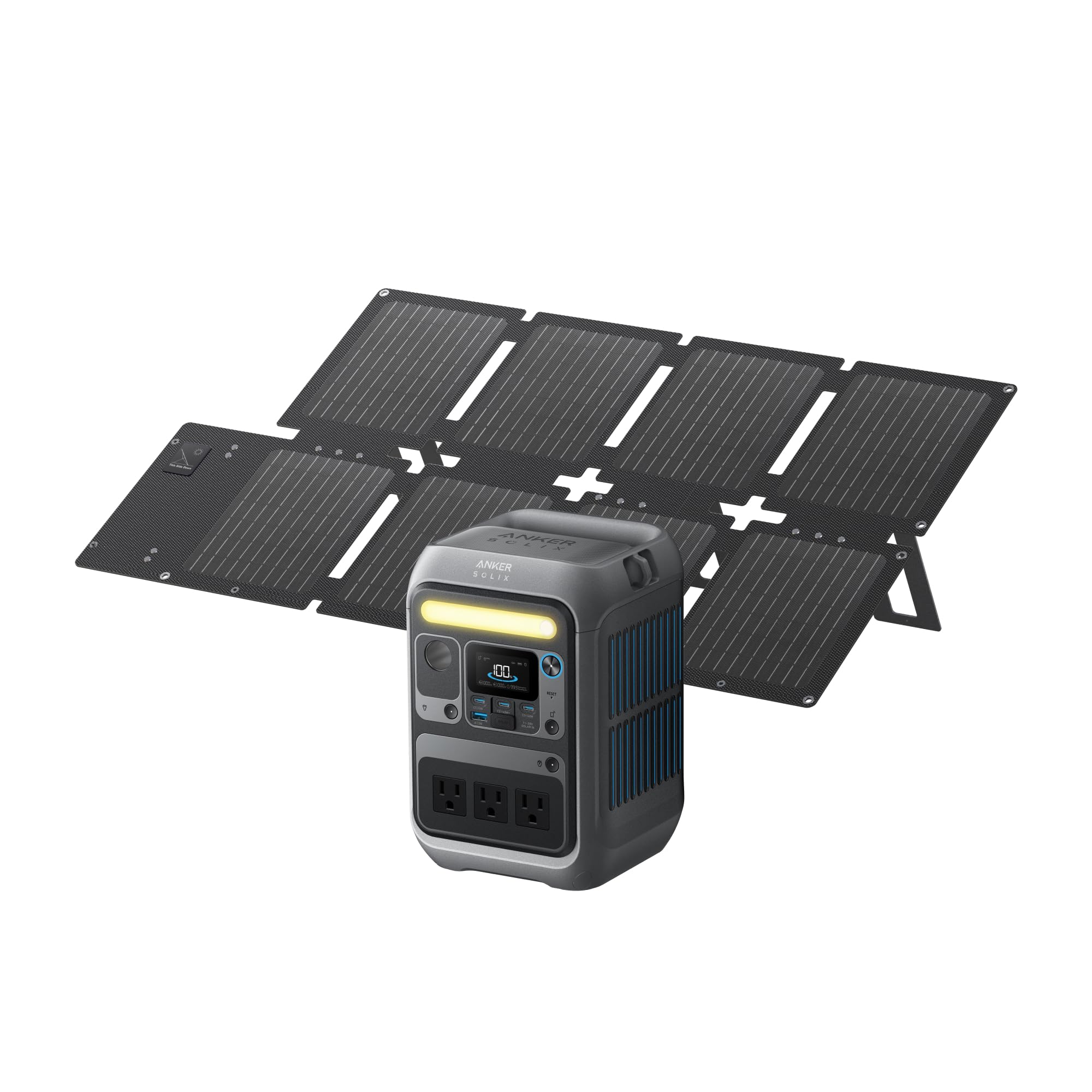Anker Solar Generator SOLIX C300 with 60W Solar Panel, 288Wh Portable Power Station, 300W (600W Surge), LiFePO4 Battery, 140W Two-Way Fast Charging, for Outdoor Camping, Traveling, and Emergencies