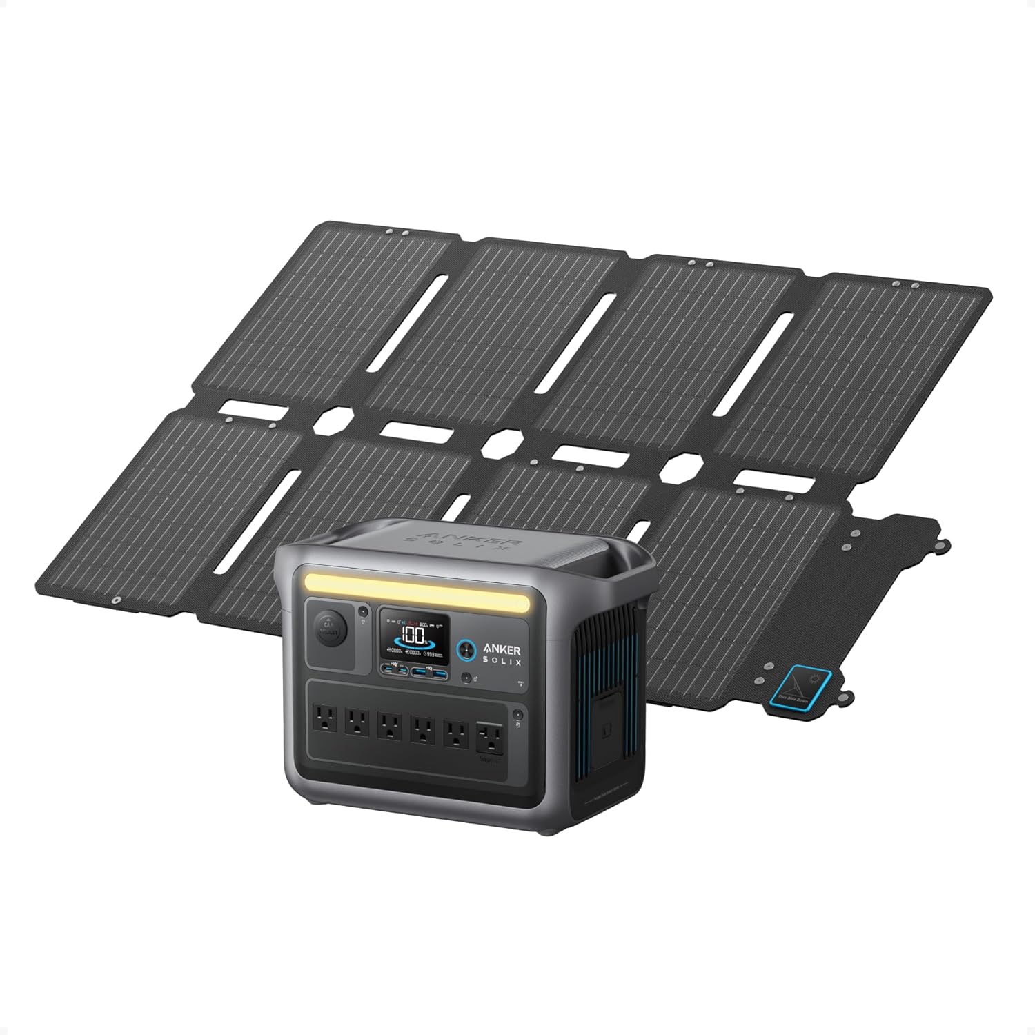 Anker SOLIX C1000 Portable Power Station with 400W Solar Panel, 1800W Solar Generator, 1056wh LFP (LiFePO4) Battery, 6 AC Outlets, Up to 2400W for Home, Power Outages, and Outdoor Camping