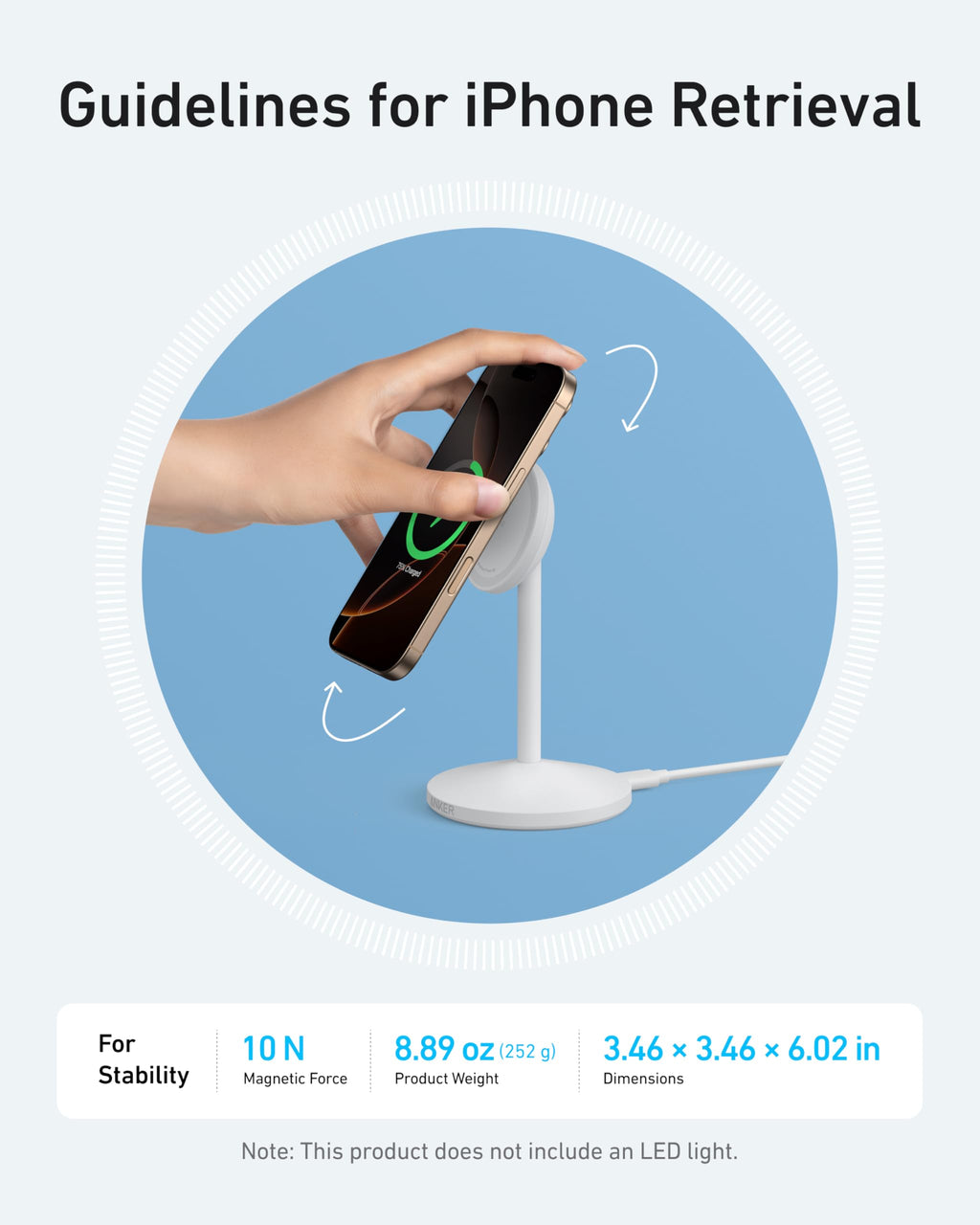 Anker MagGo iPhone 17 MagSafe Charger Compatible Stand, 15W Fast Magnetic Wireless Charging Station, Qi2 Certified 360° Wireless Charger, Magnetic Stand for iPhone 17/16/15/14/13 Series (No Adapter)