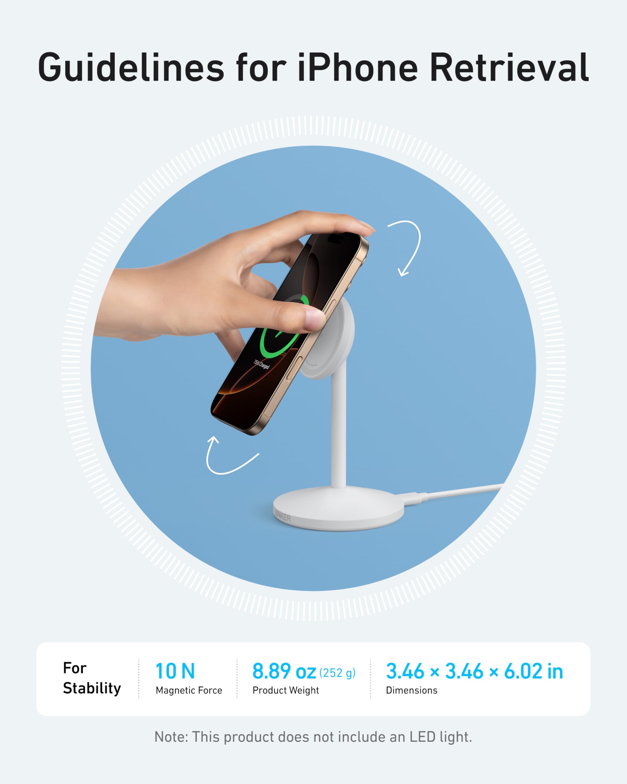 Anker MagGo iPhone 17 MagSafe Charger Compatible Stand, 15W Fast Magnetic Wireless Charging Station, Qi2 Certified 360° Wireless Charger, Magnetic Stand for iPhone 17/16/15/14/13 Series (No Adapter)