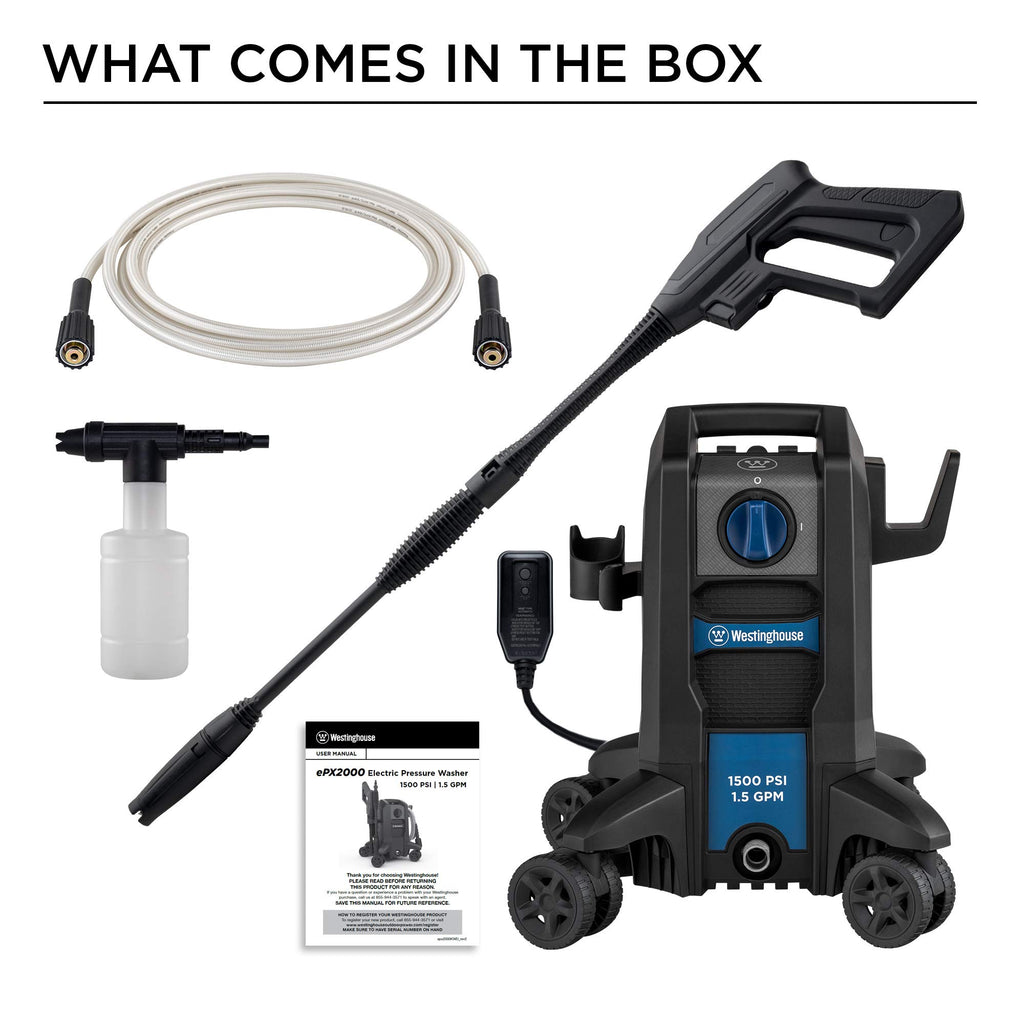 Westinghouse ePX2000 Electric Pressure Washer, 1500 Max PSI 1.5 Max GPM with Anti-Tipping Technology, Adjustable Spray Wand with Detachable Foam Cannon, for Cars/Fences/Driveways/Home/Patio/ Furniture