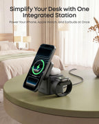 Anker 3-in-1 Cube Wireless Charger, MagSafe Charging Stand, 15W Foldable Fast Charging Station for iPhone 17/16/15, Apple Watch 1-8/Ultra, AirPods (Adapter Included, Non-Battery)