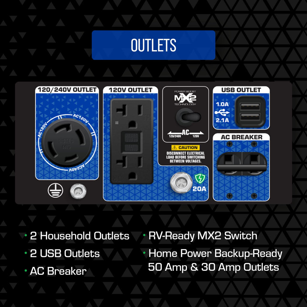 DuroMax XP4850HX Dual Fuel Portable Generator-4850 Watt Gas or Propane Powered Electric Start w/CO Alert, 50 State Approved, Blue