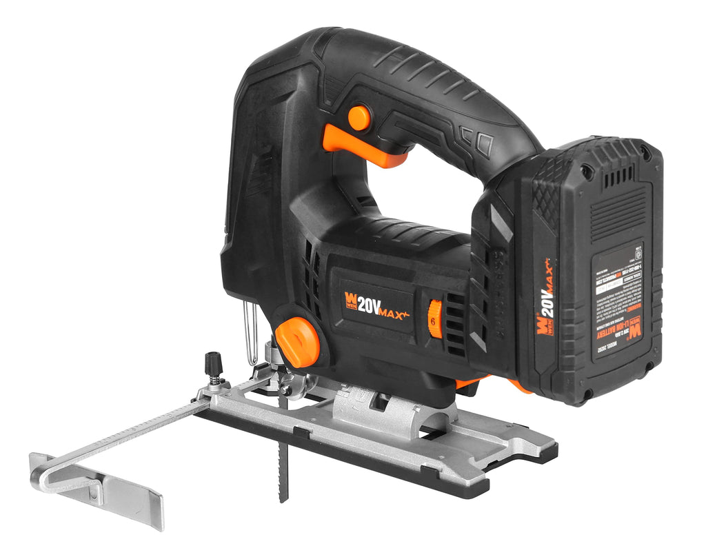 WEN Cordless Jigsaw, Brushless with Auto-Speed, 20V Max 4.0Ah Lithium Ion Battery, and Charger (20670)