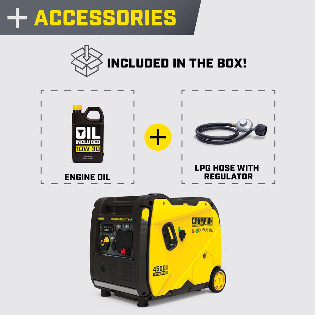 Champion Power Equipment 4500-Watt Electric Start Dual Fuel RV Ready Portable Inverter Generator with Quiet Technology and Free 3-Year Warranty