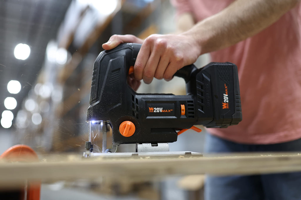 WEN Cordless Jigsaw, Brushless with Variable Speed, 20V Max 4.0 Ah Lithium Ion Battery and Charger (20667)