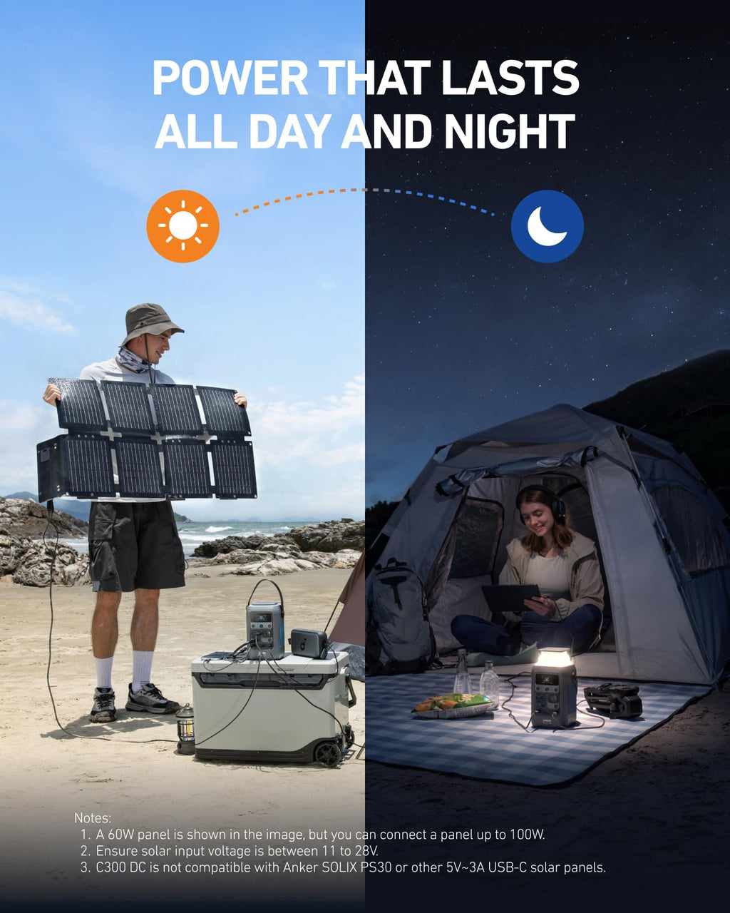 Anker SOLIX C300 DC Power Bank Station and 60W Solar Panel, 288Wh Portable Power Station, LiFePO4 Battery, 300W Solar Generator, for Outdoor, Camping, Traveling, and Emergencies