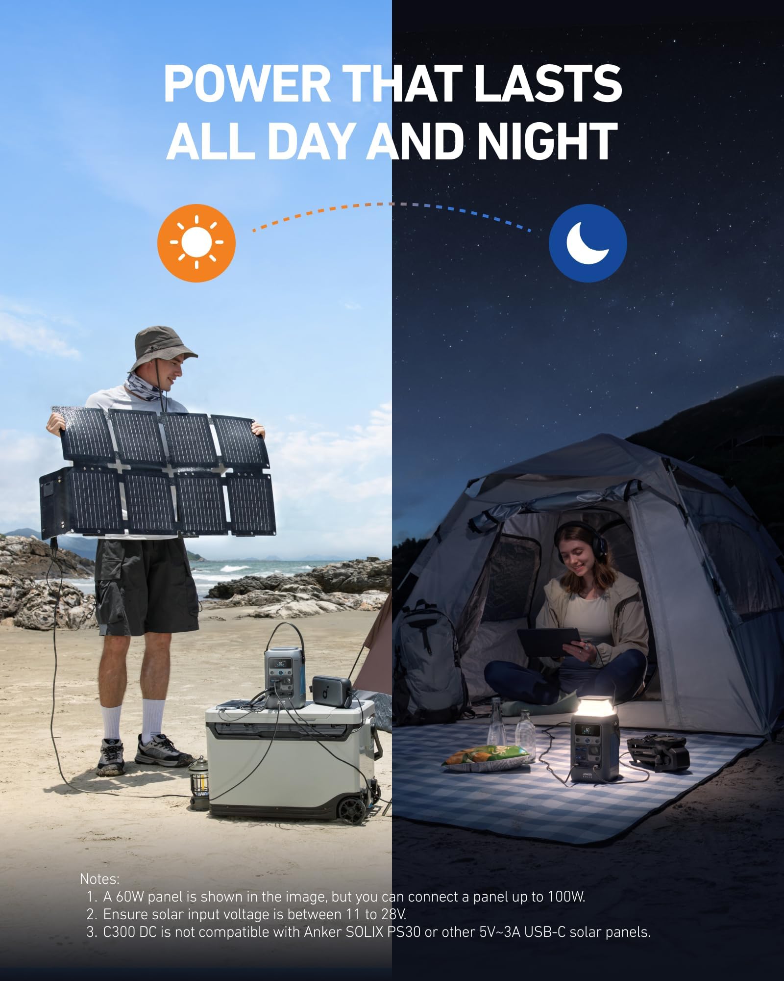 Anker SOLIX C300 DC Power Bank Station and 60W Solar Panel, 288Wh Portable Power Station, LiFePO4 Battery, 300W Solar Generator, for Outdoor, Camping, Traveling, and Emergencies