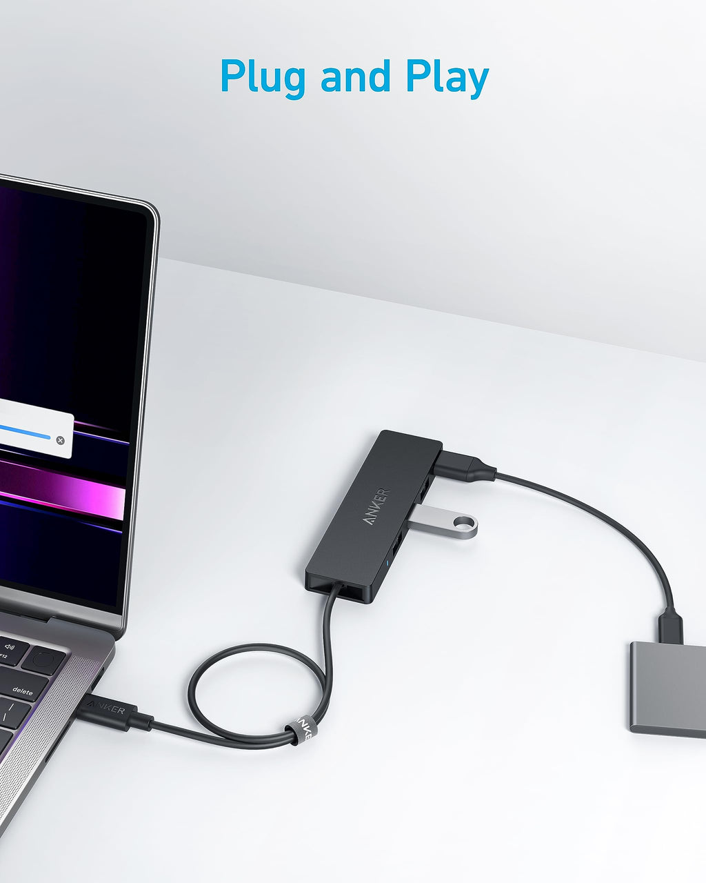 Anker USB Hub 4 Ports with 5Gbps Data Transfer, Multiple USB 3.0 Hub, USB Splitter for Laptop, Extender for A Port Laptop, PC, Desktop and More [Charging Not Supported](0.7 ft USB-A)
