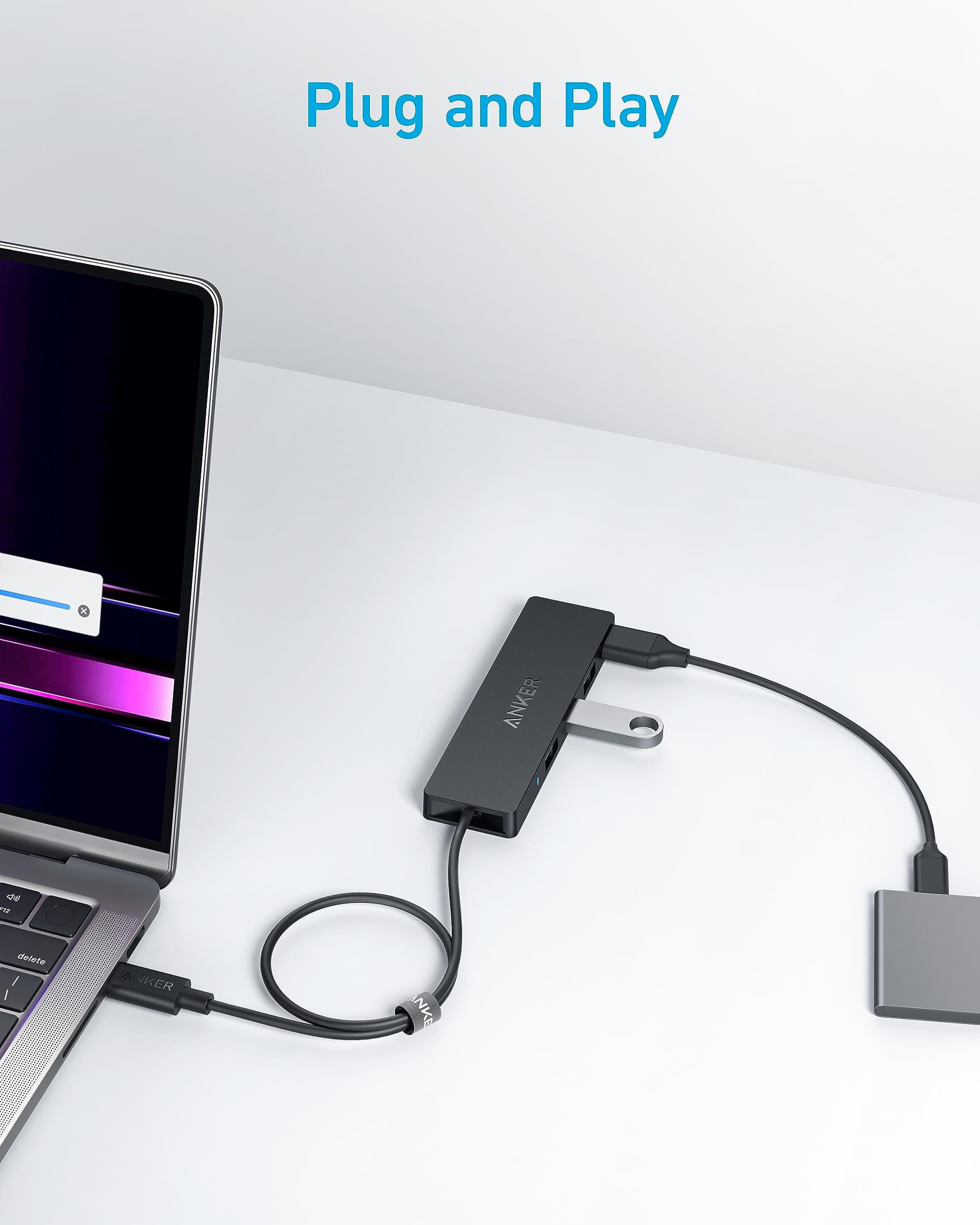 Anker USB Hub 4 Ports with 5Gbps Data Transfer, Multiple USB 3.0 Hub, USB Splitter for Laptop, Extender for A Port Laptop, PC, Desktop and More [Charging Not Supported](0.7 ft USB-A)