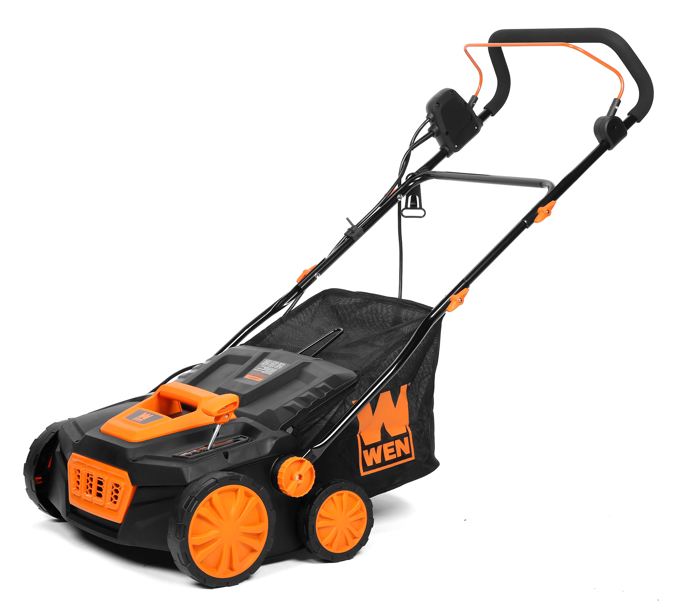 WEN 20V Max Cordless 15-Inch 2-in-1 Brushless Electric Dethatcher and Scarifier with Collection Bag, Two 4.0 Ah Batteries, and Dual-Port Charger (20716)
