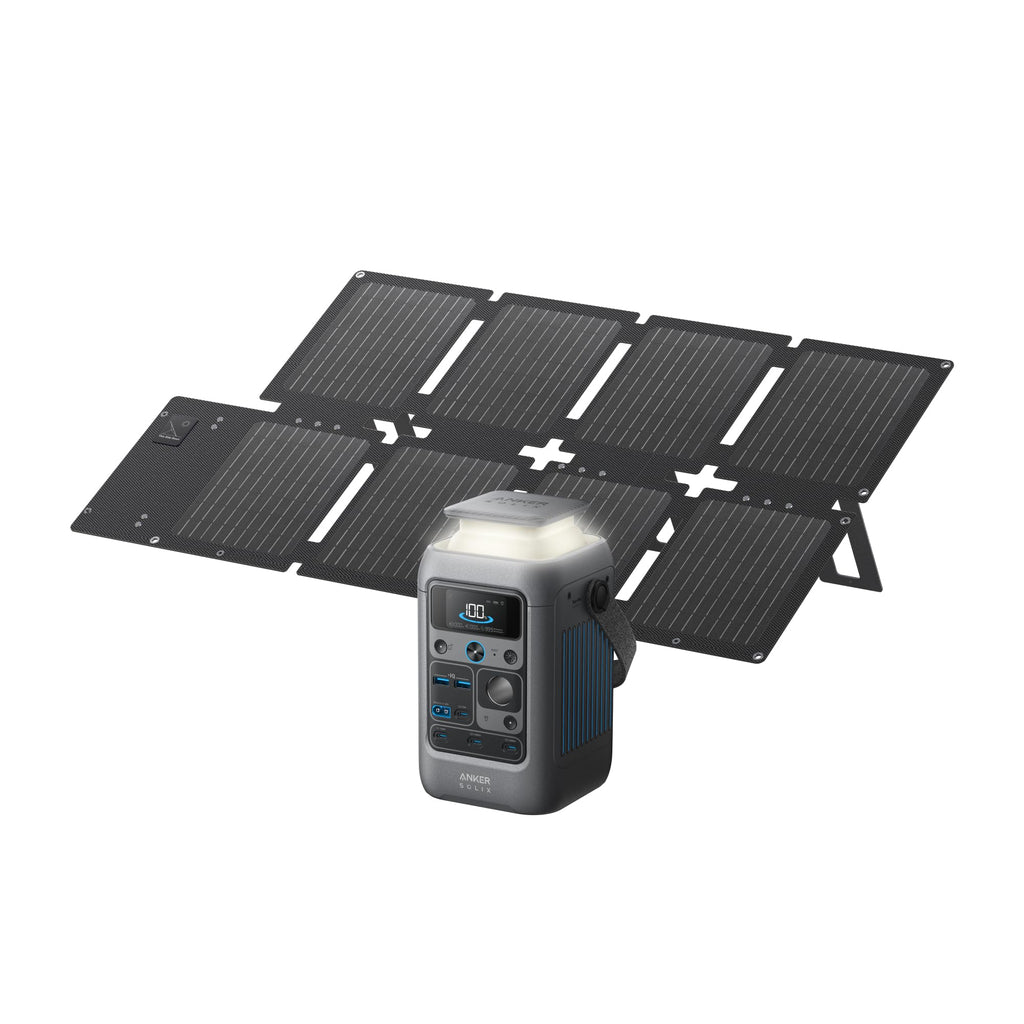Anker SOLIX C200 DC Power Bank Station and 60W Solar Panel, 192Wh Portable Power Station, LiFePO4 Battery, 200W Solar Generator, For Outdoor, Camping, Traveling, and Emergencies