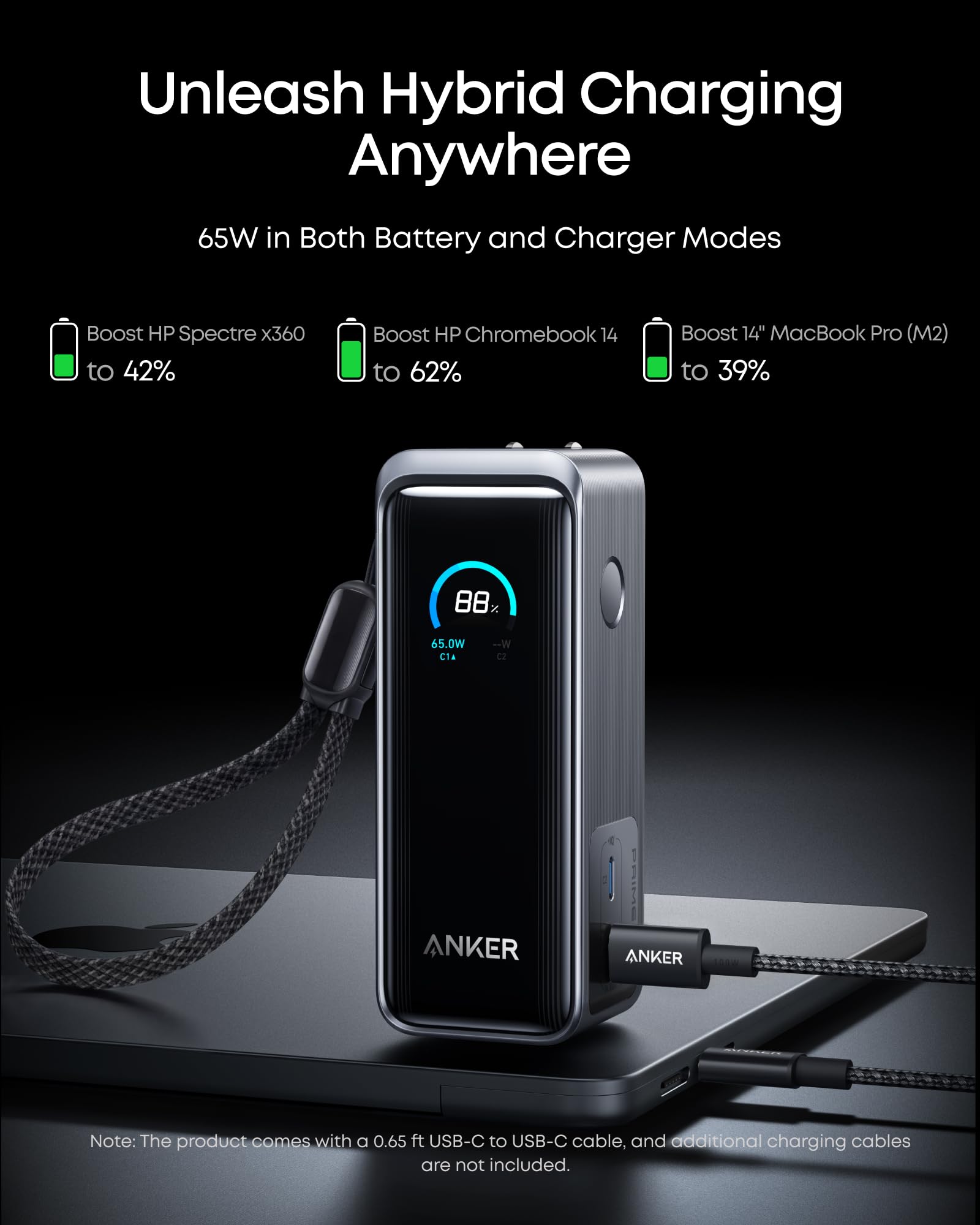 Anker Prime Power Bank, 9,600mAh Battery Pack with 65W Output Wall Charger, Supports PD 3.0 and PPS, 30W Fast Recharging, Sleek Portable Charger for MacBook Pro, iPhone 17/16 Series, Galaxy, iPad