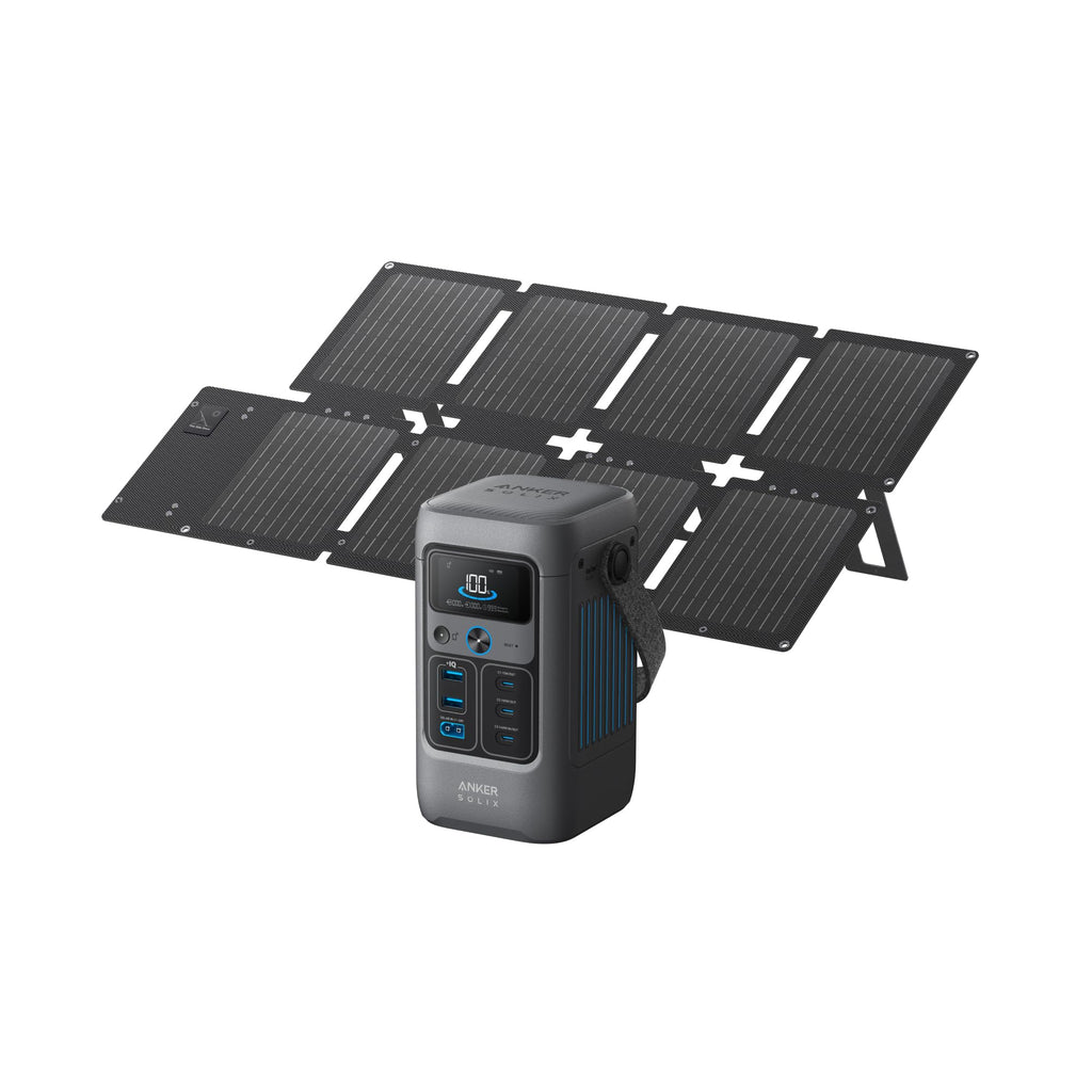 Anker SOLIX C300 DC Power Bank Station and 60W Solar Panel, 288Wh Portable Power Station, LiFePO4 Battery, 300W Solar Generator, for Outdoor, Camping, Traveling, and Emergencies