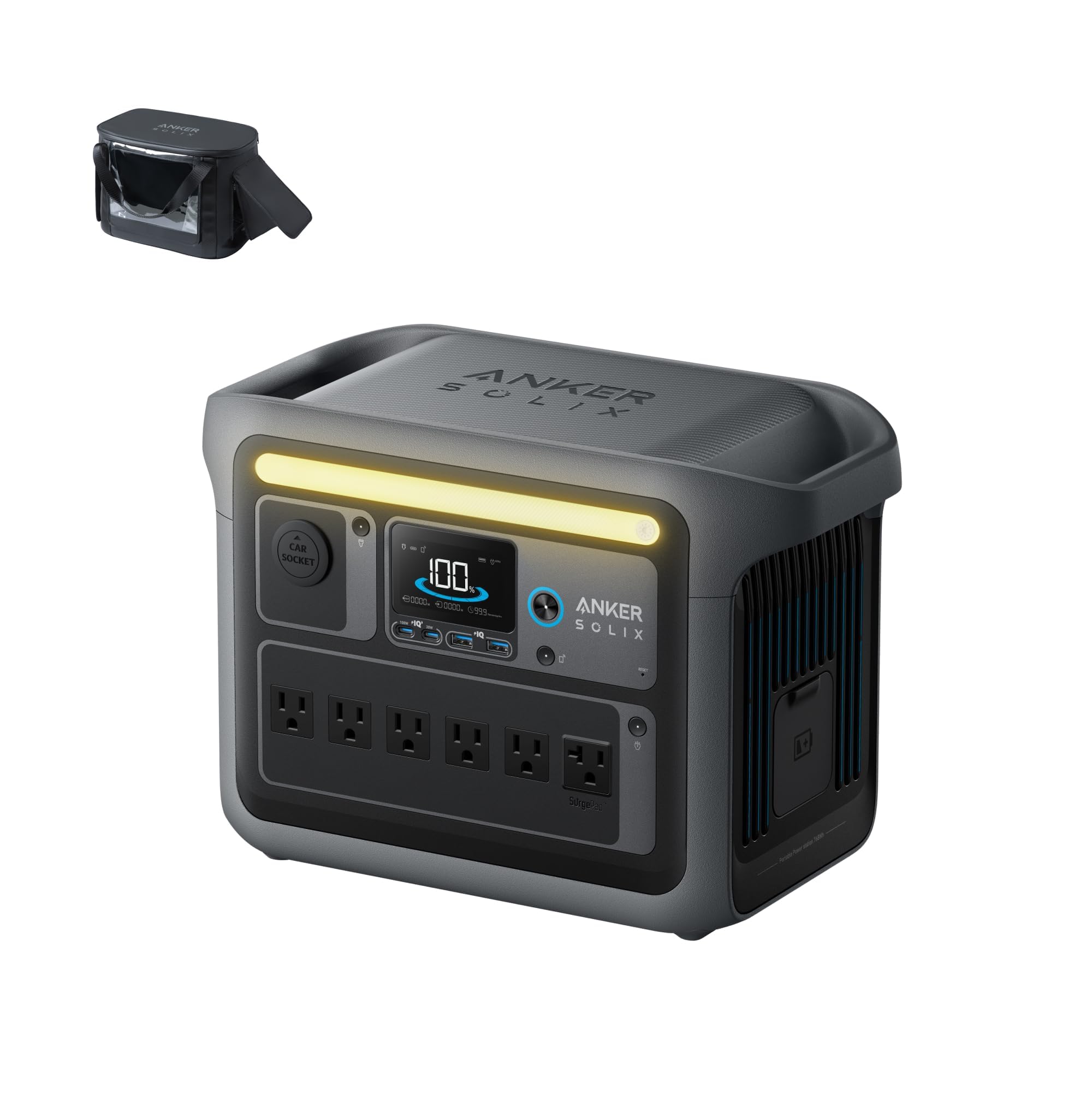 Anker SOLIX C1000 Portable Power Station with 100W Solar Panel, 1800W Solar Generator, 1056wh LFP (LiFePO4) Battery, 6 AC Outlets, Up to 2400W for Home, Power Outages, and Outdoor Camping
