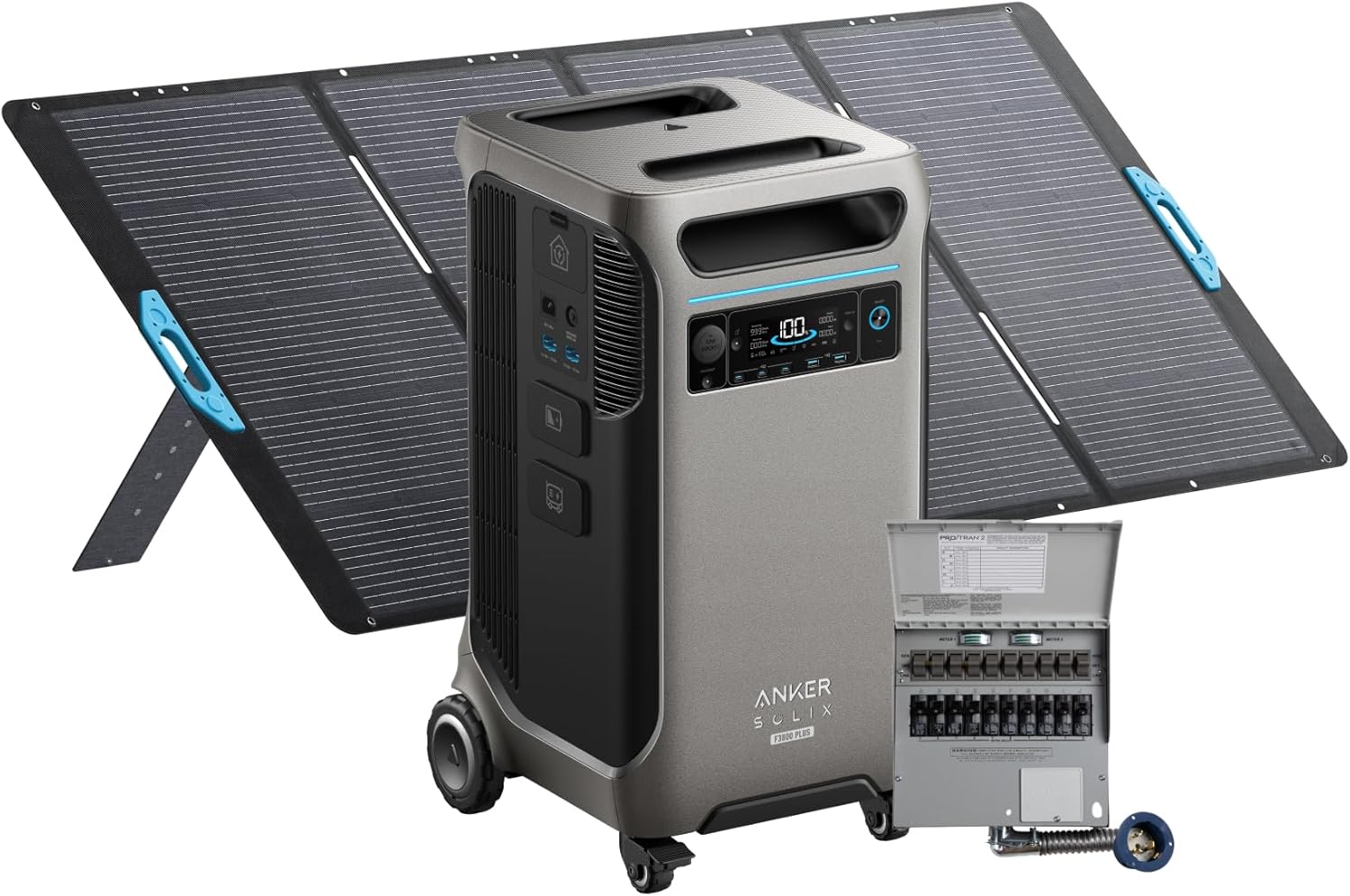 Anker SOLIX F3800 Plus Portable Power Station (Upgraded Version) and BP3800 Expansion Battery with 400W Solar Panel, 7.68kWh, 3200W Solar Input, Generators for Home Use, For Power Outages, Emergencies