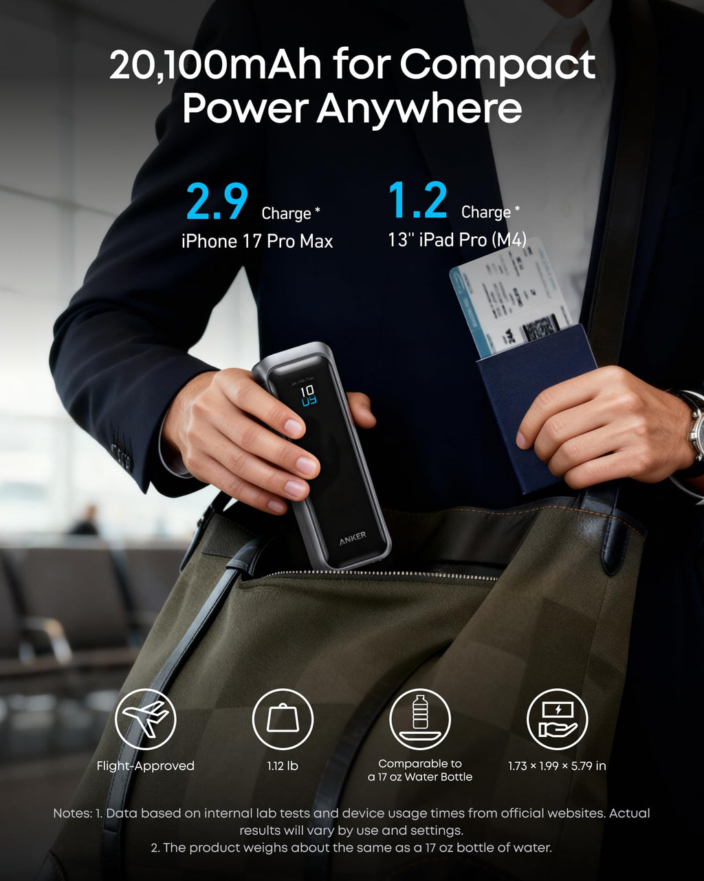 Anker Prime Power Bank, 20,100mAh 3-Port Portable Charger with 220W Max Output, Two-Way Charging, TSA-Approved, App Control, for MacBook, iPhone 17/16 Series, and More (Base Not Included)