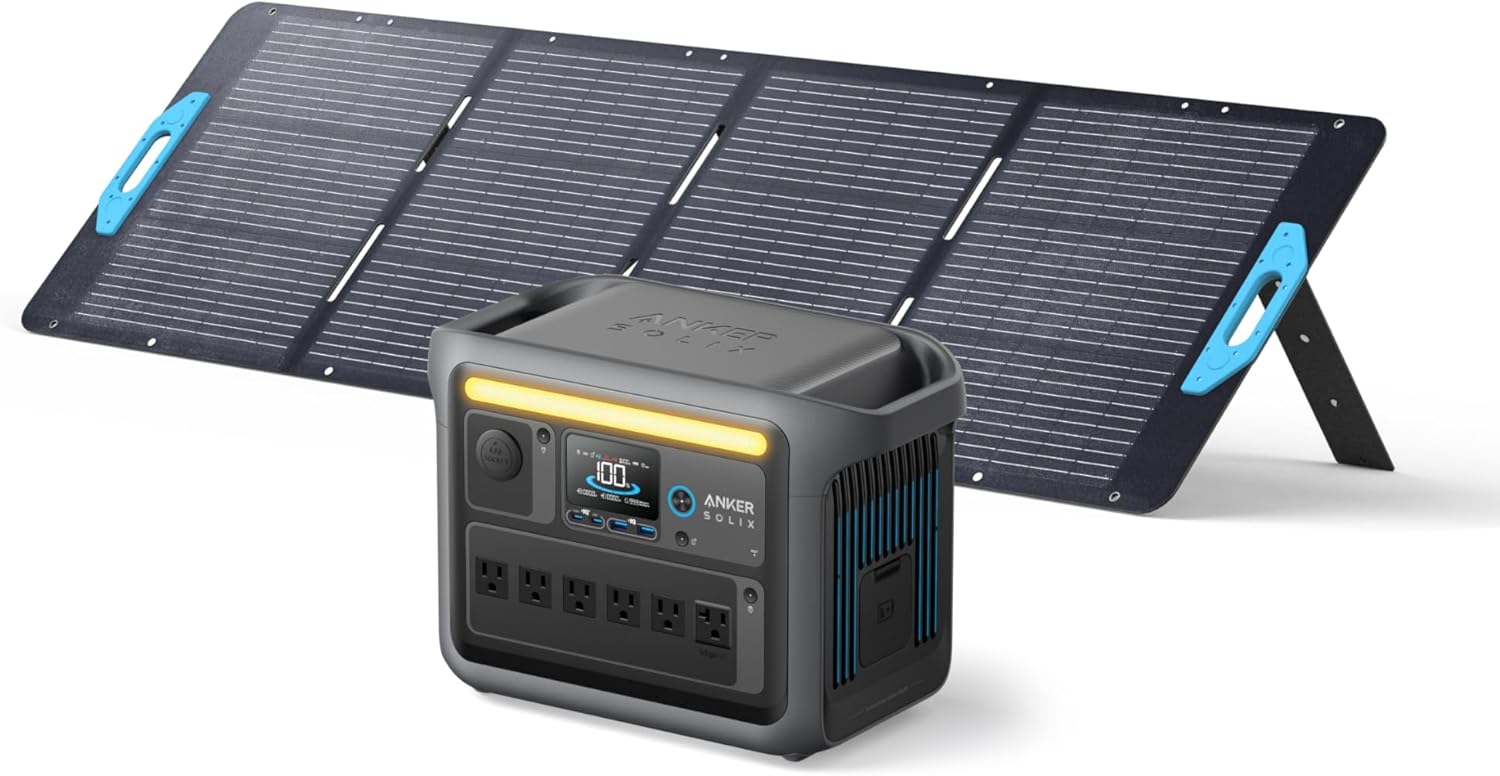 Anker SOLIX C1000 Portable Power Station with 400W Solar Panel, 1800W Solar Generator, 1056wh LFP (LiFePO4) Battery, 6 AC Outlets, Up to 2400W for Home, Power Outages, and Outdoor Camping