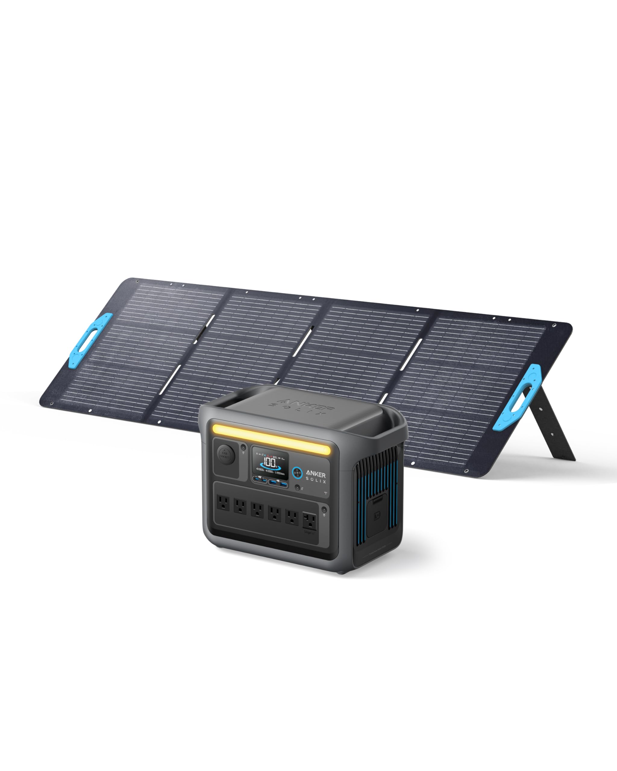 Anker SOLIX C1000 Portable Power Station with 100W Solar Panel, 1800W Solar Generator, 1056wh LFP (LiFePO4) Battery, 6 AC Outlets, Up to 2400W for Home, Power Outages, and Outdoor Camping