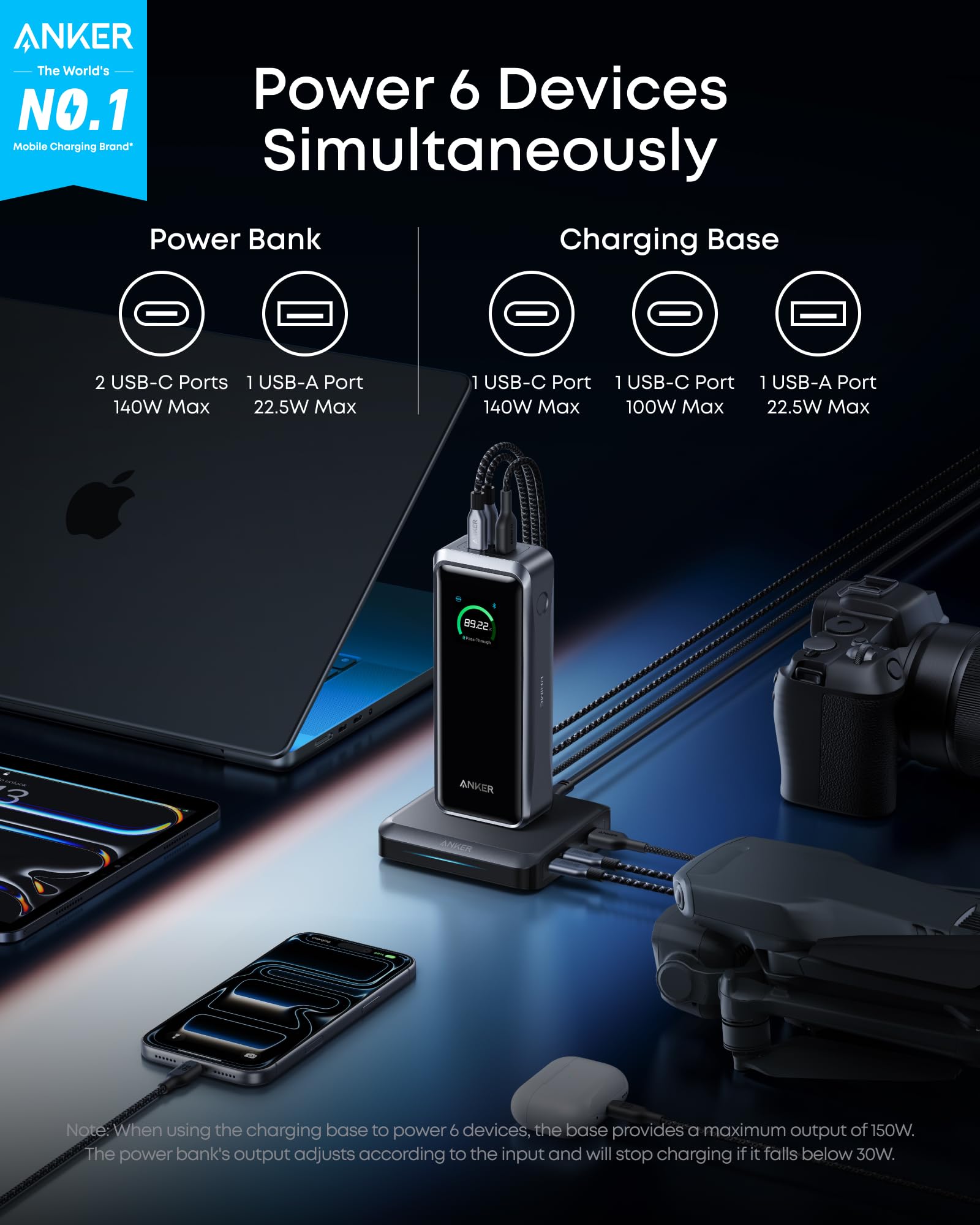 Anker Prime Power Bank, 26,250mAh 3-Port Portable Charger with 300W Max Output, Two-Way Charging, TSA-Approved, App Control, for MacBook, iPhone 17/16 Series, and More (Base Not Included)