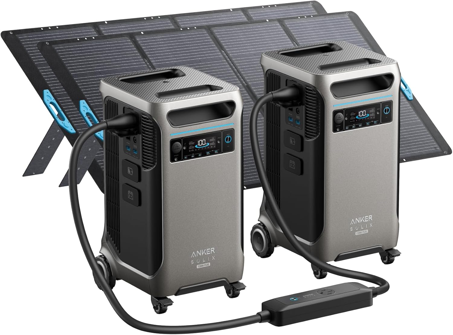 Anker SOLIX F3800 Plus Portable Power Station (Upgraded Version) and BP3800 Expansion Battery with 400W Solar Panel, 7.68kWh, 3200W Solar Input, Generators for Home Use, For Power Outages, Emergencies