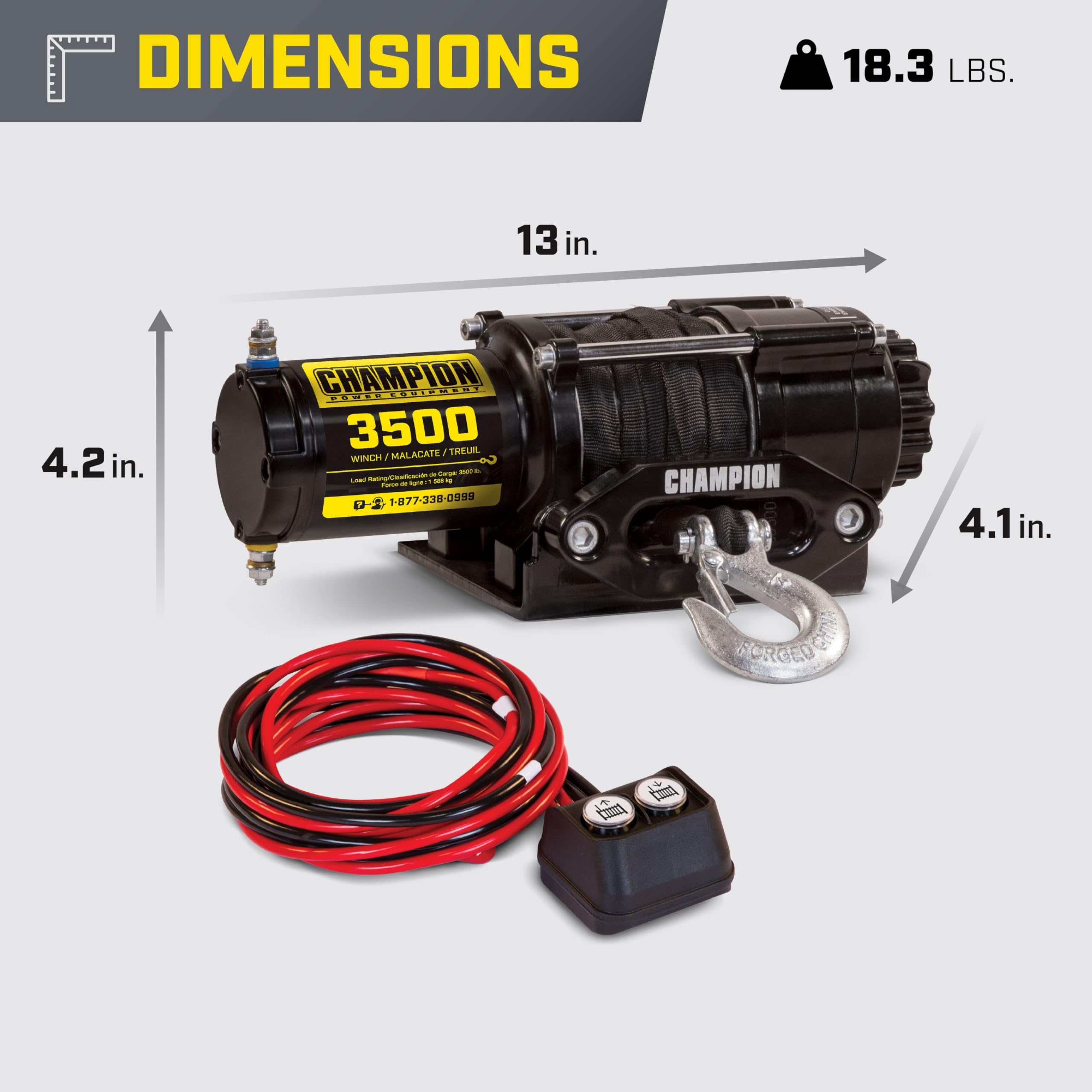 Champion Power Equipment 3500-lb. ATV/UTV Synthetic Rope Winch Kit