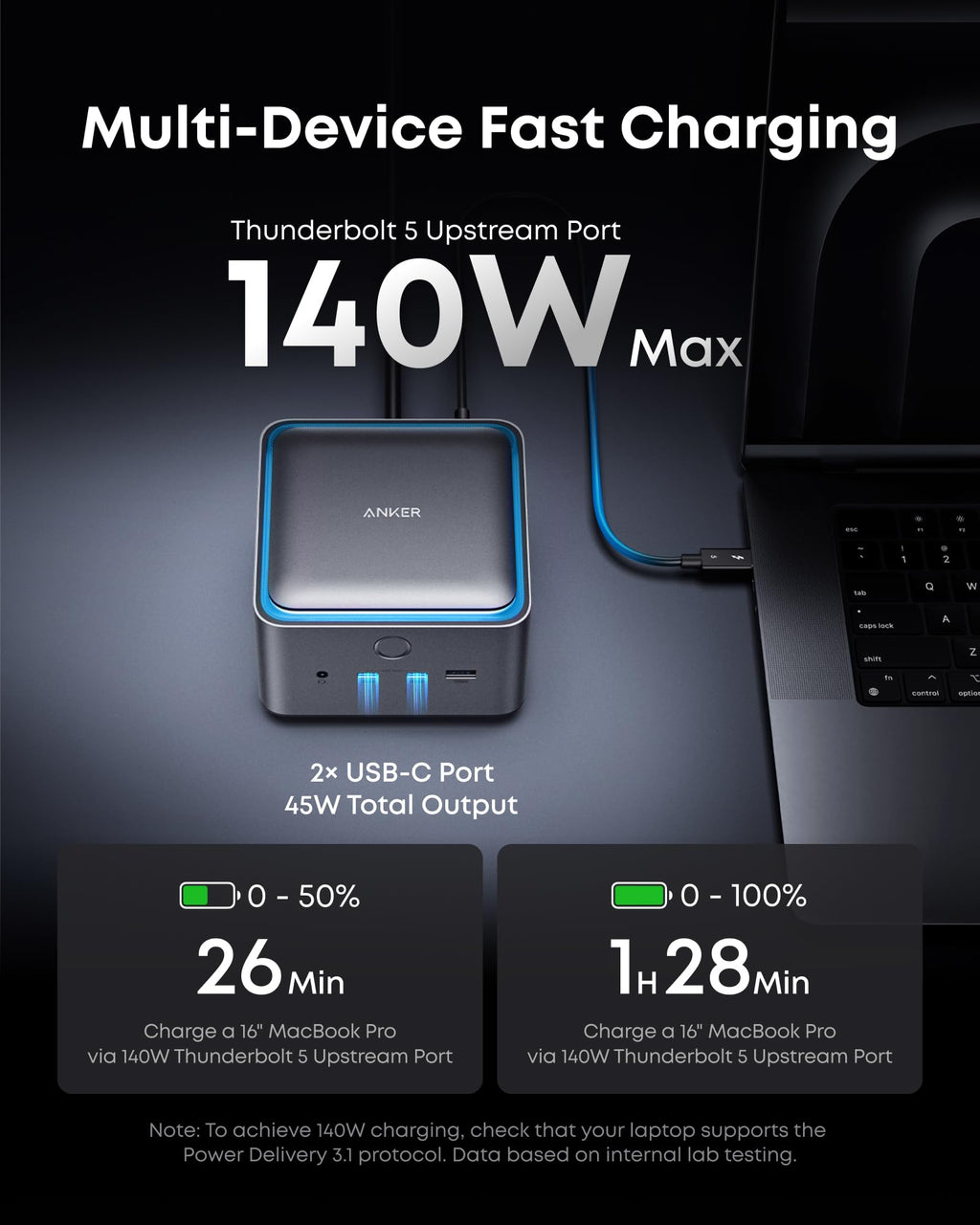 Anker Prime TB5 Docking Station, 14-in-1 Thunderbolt 5 Dock with 120Gbps Max Transfer, Thunderbolt Dock with 140W Max Charging, Cooling System, Up to 8K, Dual Display for TBT 5/4 Laptops