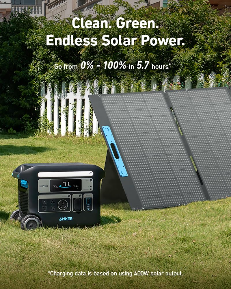 Anker SOLIX F2000 Solar Generator, 2048Wh Portable Power Station with LiFePO4 Batteries and 400W Solar Panel, GaNPrime Technology, 4 AC Outlets Up to 2400W for Home, Power Outages, Camping, and RVs