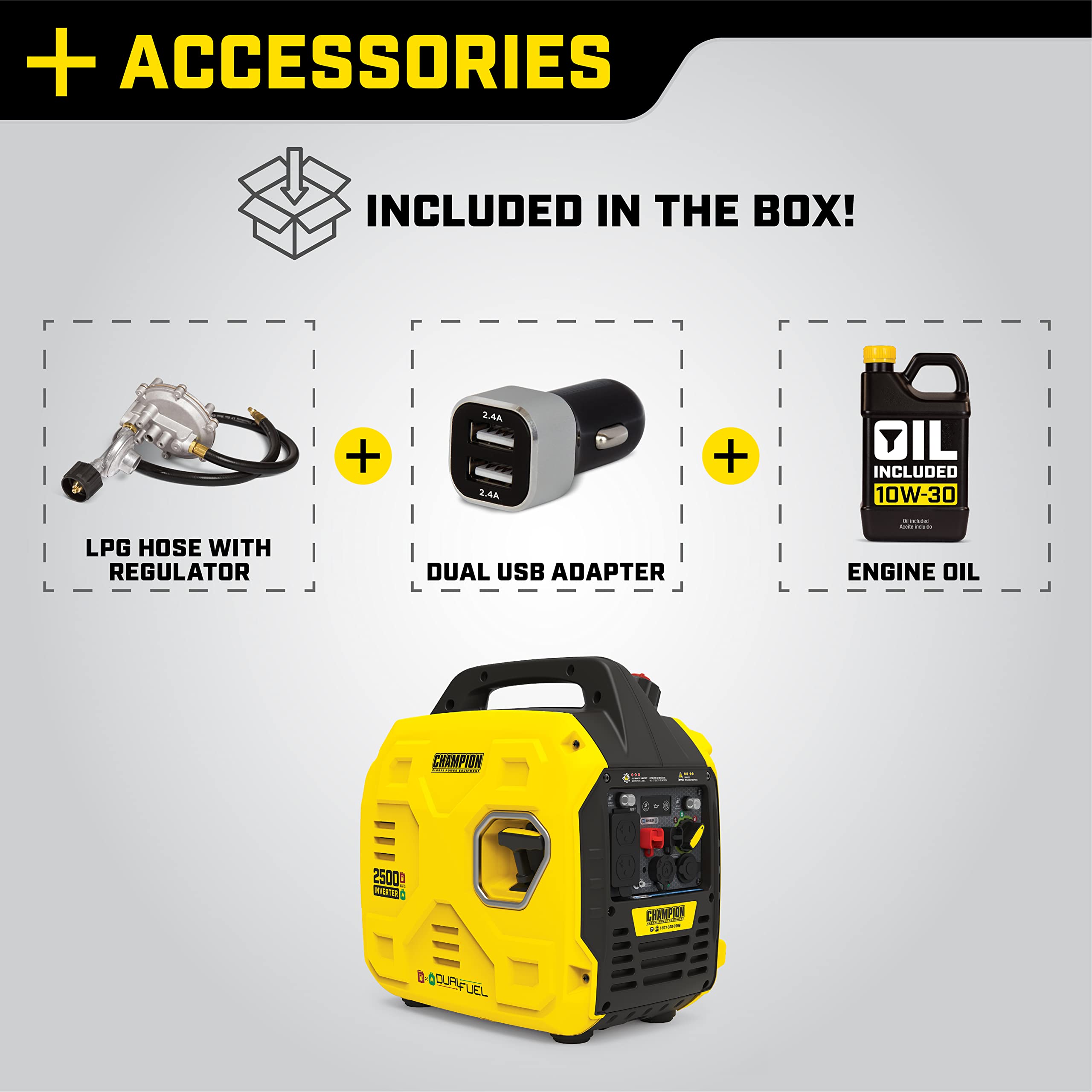 Champion Power Equipment 2500-Watt Dual Fuel Ultralight Portable Inverter Generator with Quiet Technology and CO Shield