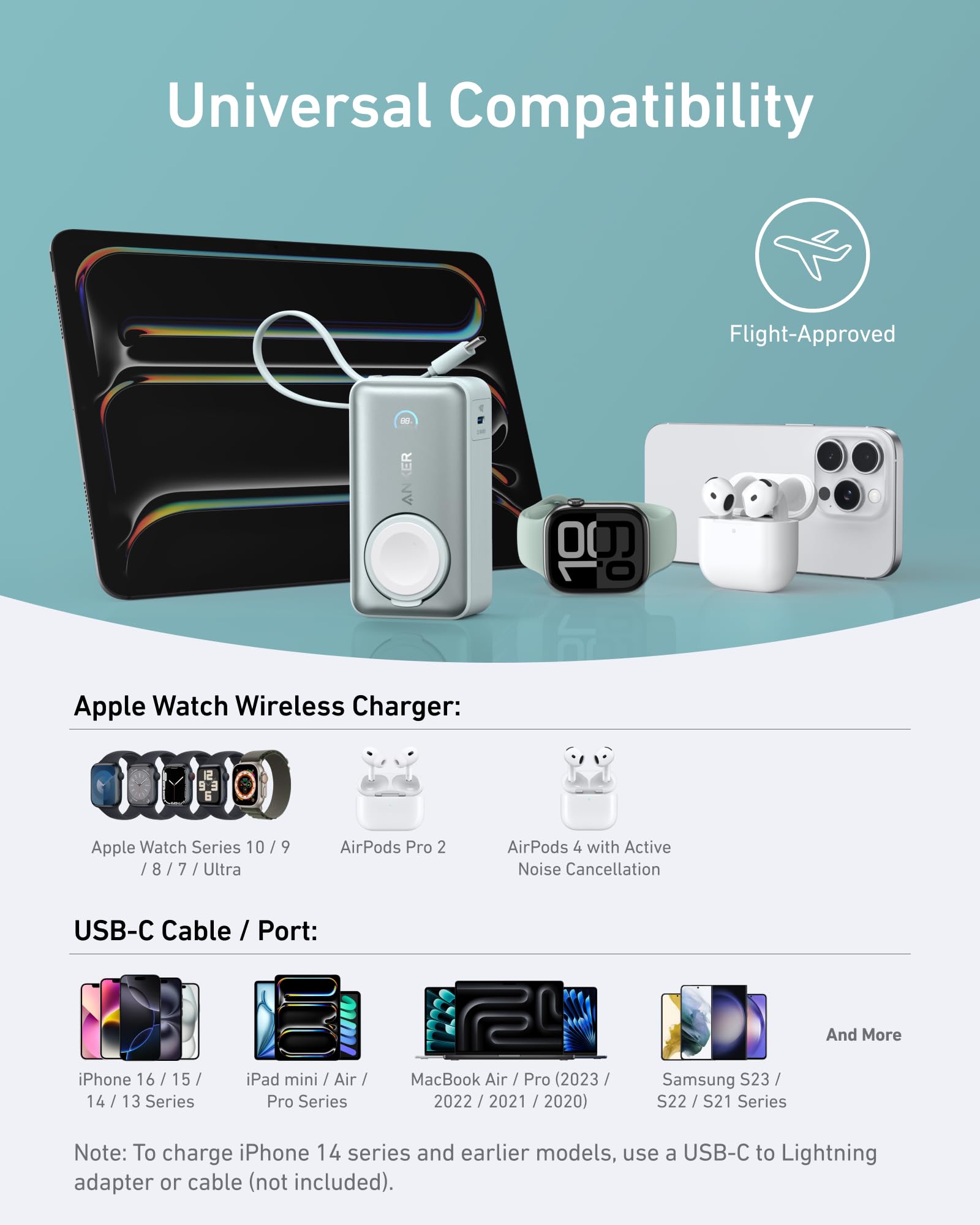 Anker MagGo Power Bank for Apple Watch, Officially Certified 10,000mAh Compact Battery Pack with Built-in USB-C Cable, 35W Max, for iPhone 15 Series, Samsung, iPad, AirPods, and More(White)