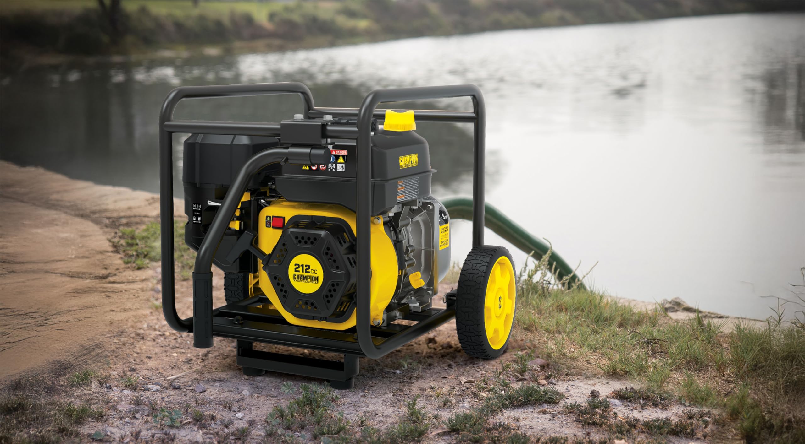 Champion Power Equipment 2-Inch Gas-Powered Semi-Trash Water Transfer Pump with Hose and Wheel Kit