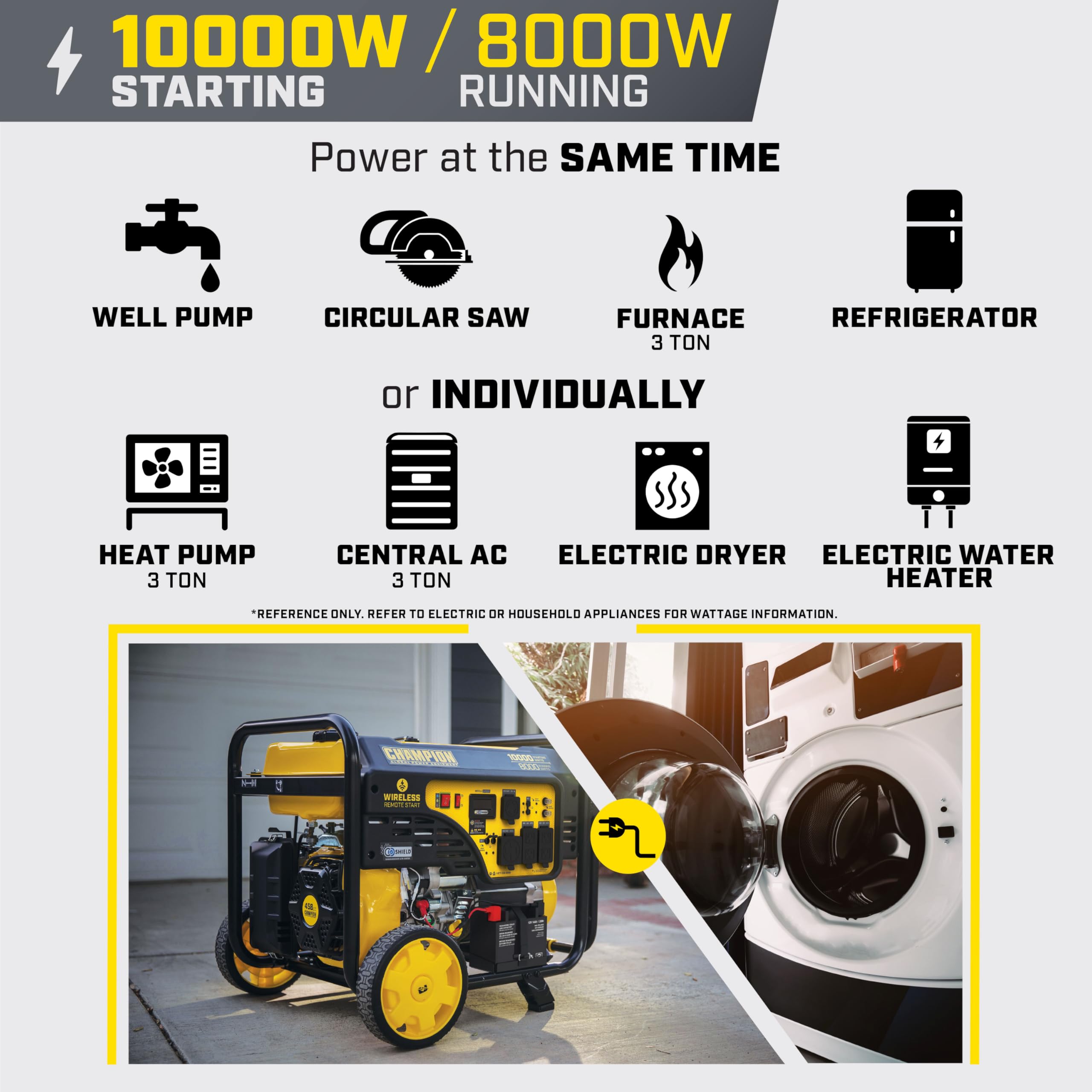 Champion Power Equipment 10,000-Watt Wireless Remote Start Home Backup Portable Generator with Free 3-Year Warranty