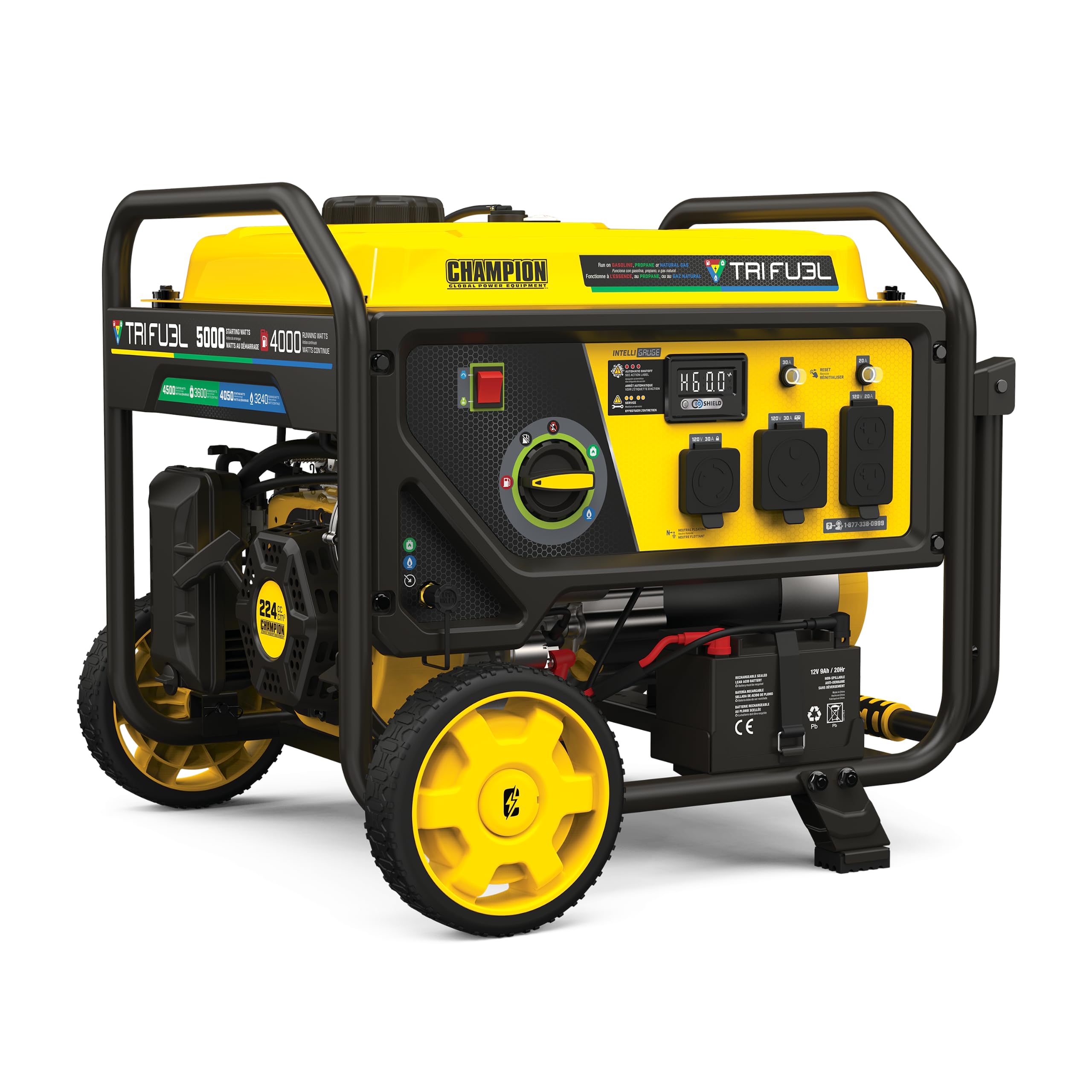 Champion Power Equipment 5000-Watt Electric Start Tri Fuel RV Ready Portable Generator with Free 3-Year Warranty