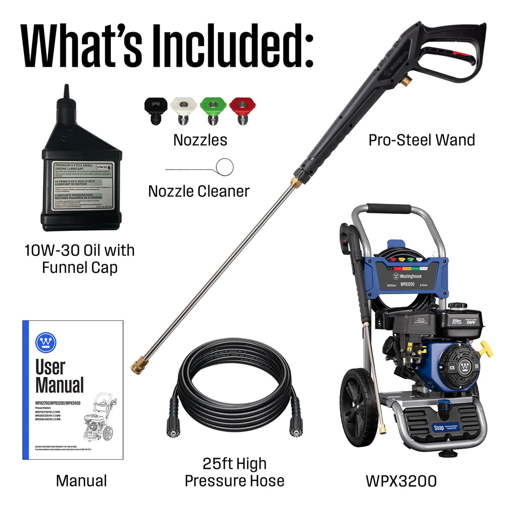 Westinghouse WPX2700 Gas Pressure Washer, 2700 PSI and 2.3 GPM, Onboard Soap Tank, Spray Gun and Wand, 5 Nozzle Set, for Cars/Fences/Driveways/Homes/Patios/Furniture