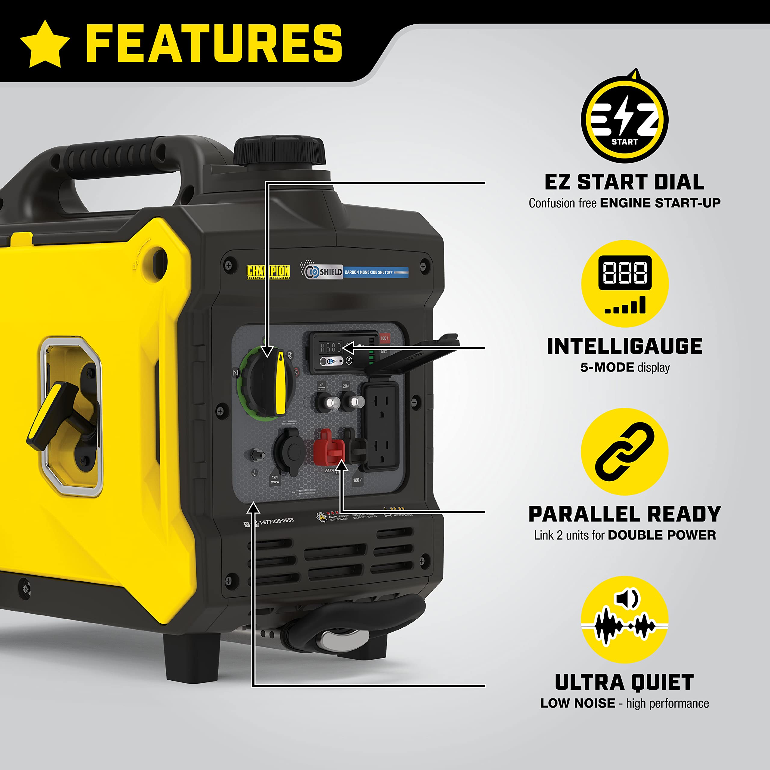 Champion Power Equipment 2500-Watt Dual Fuel Ultralight Portable Inverter Generator with Quiet Technology and CO Shield