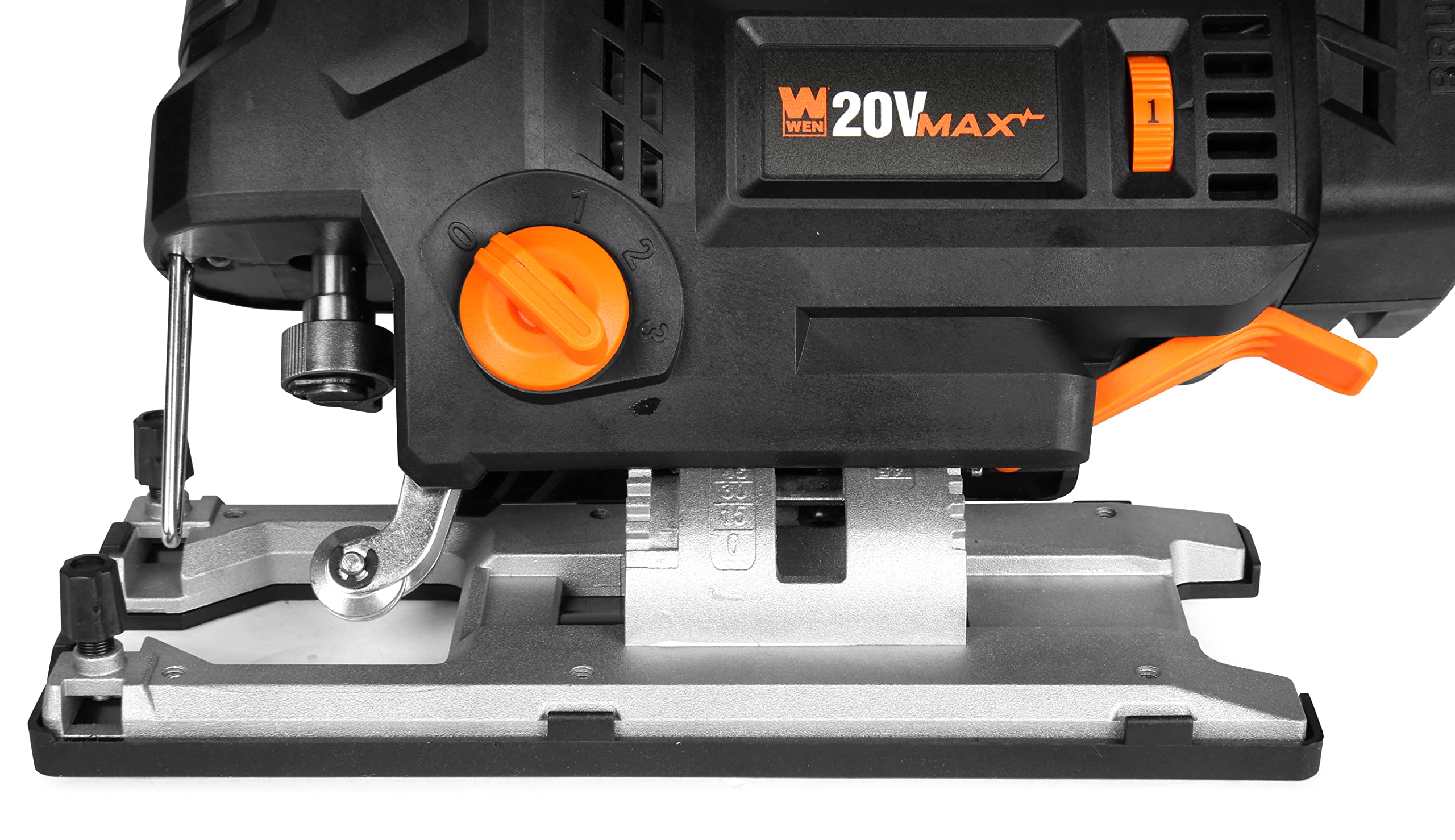 WEN Cordless Jigsaw, Brushless with Auto-Speed, 20V Max 4.0Ah Lithium Ion Battery, and Charger (20670)