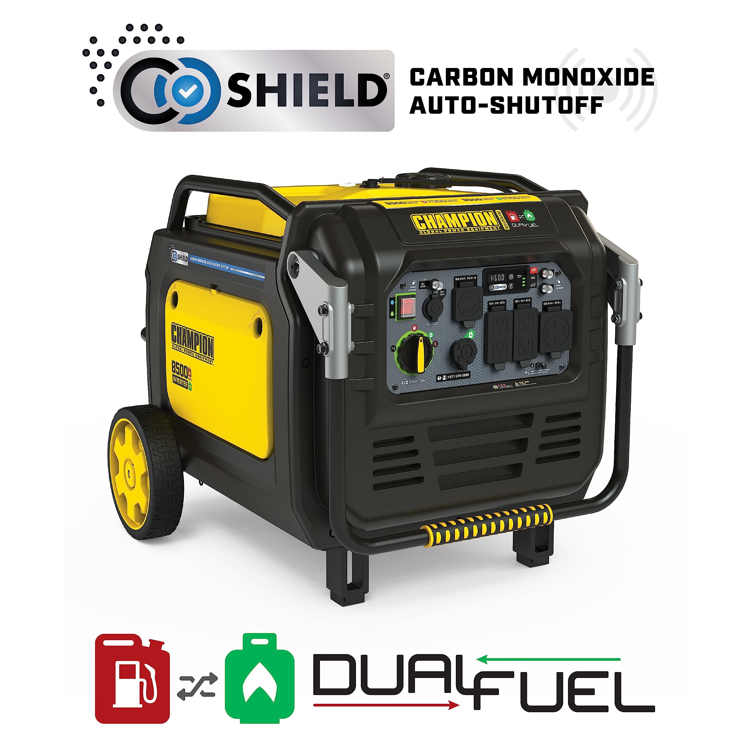 Champion Power Equipment 8500-Watt Electric Start Dual Fuel Home Backup Portable Inverter Generator with Quiet Technology and CO Shield