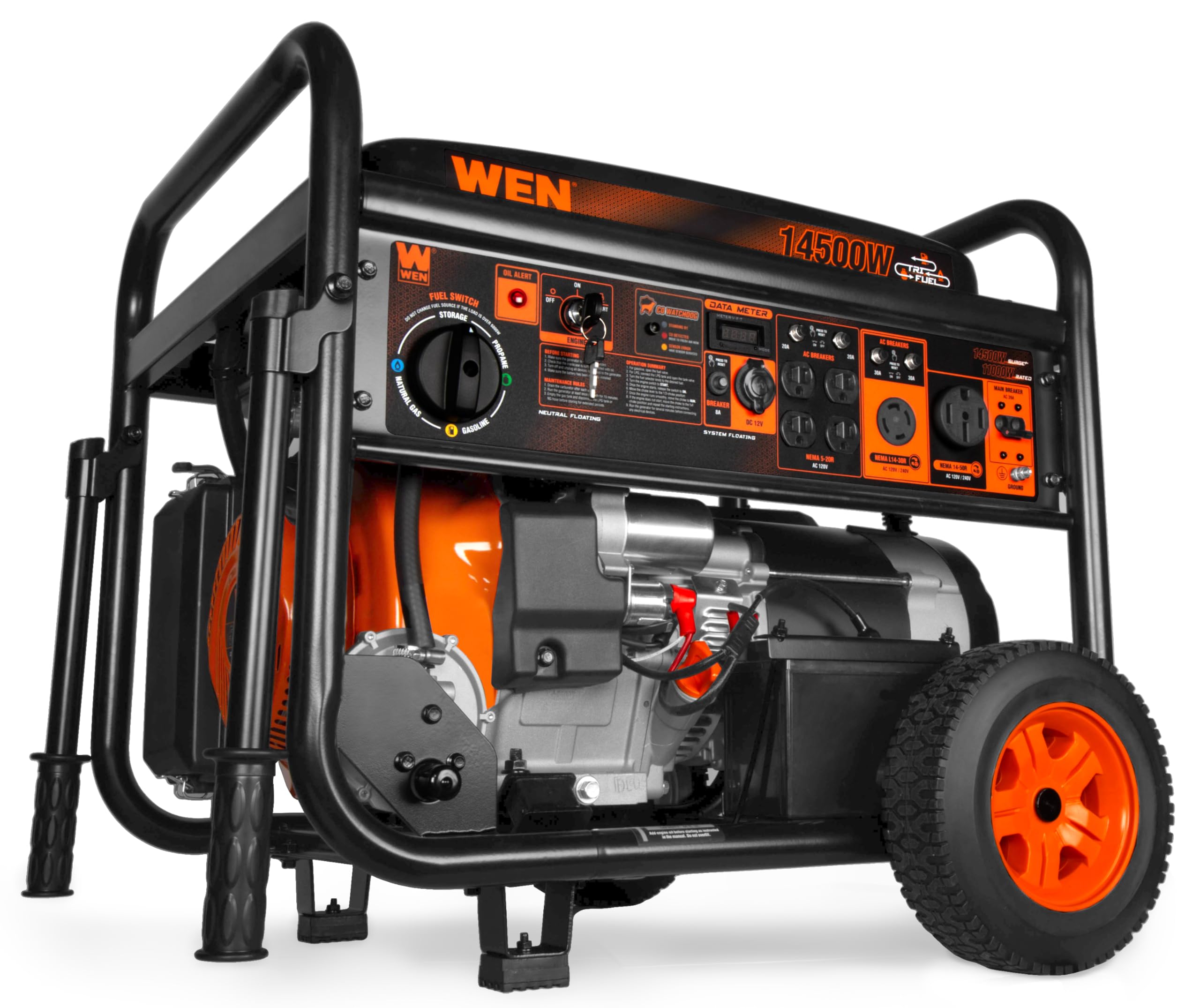 WEN 11,000-Watt 120V/240V Dual Fuel Portable Generator with Wheel Kit and Electric Start (DF1100T)
