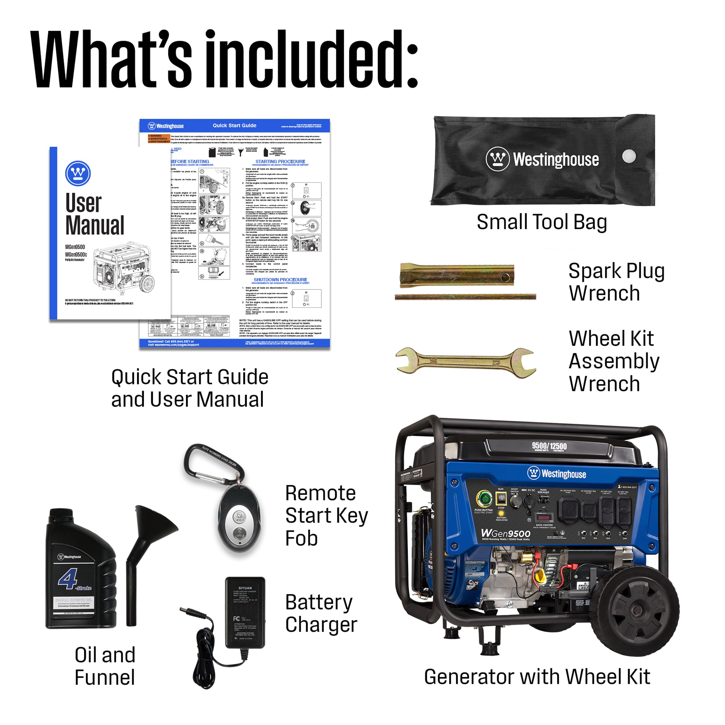 Westinghouse Outdoor Power Equipment 12500 Peak Watt Home Backup Portable Generator, Remote Electric Start with Auto Choke, Transfer Switch Ready 30A & 50A Outlets, Gas Powered