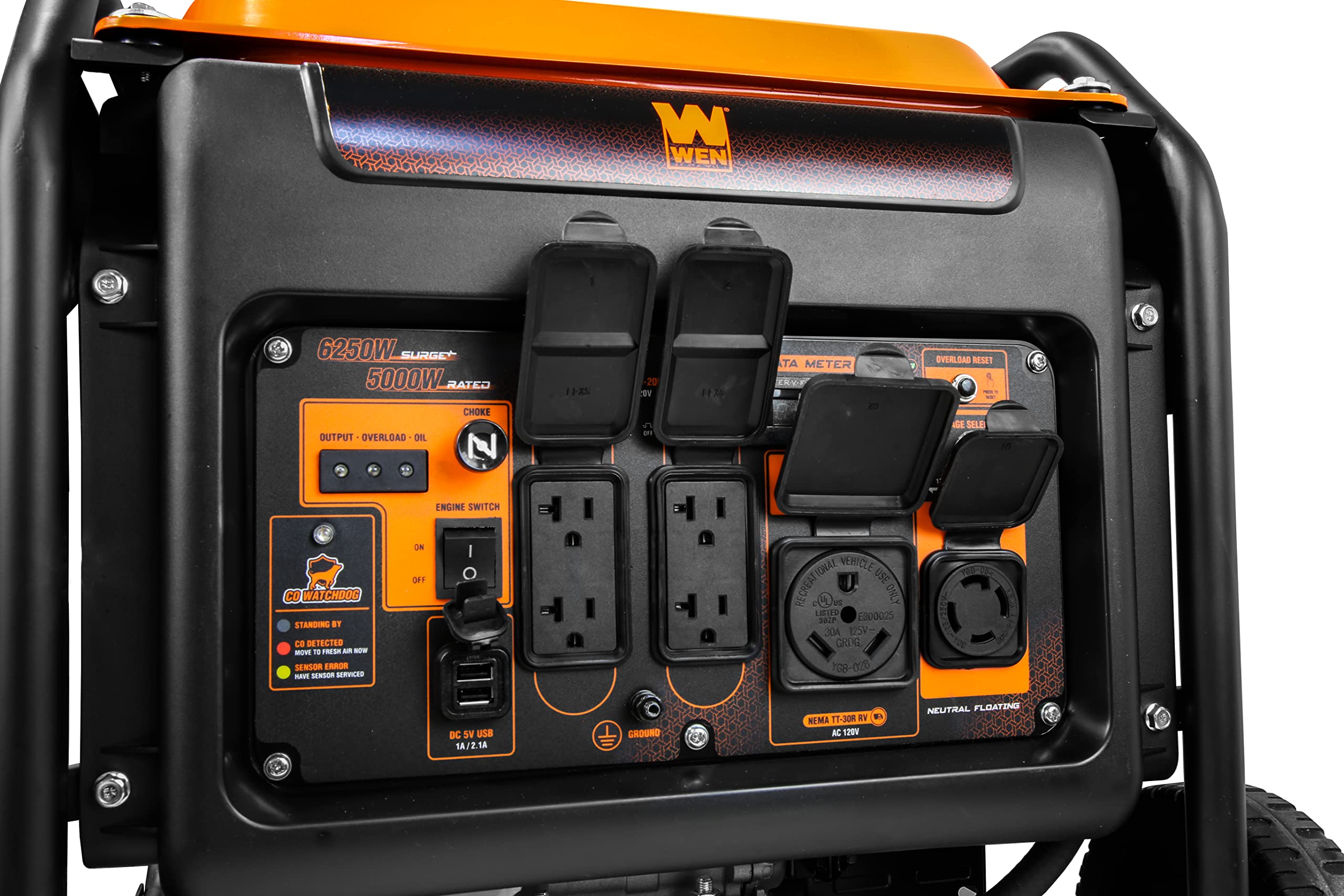 WEN GN400i RV-Ready 4000-Watt Open Frame Inverter Generator, CARB Compliant, Black/orange