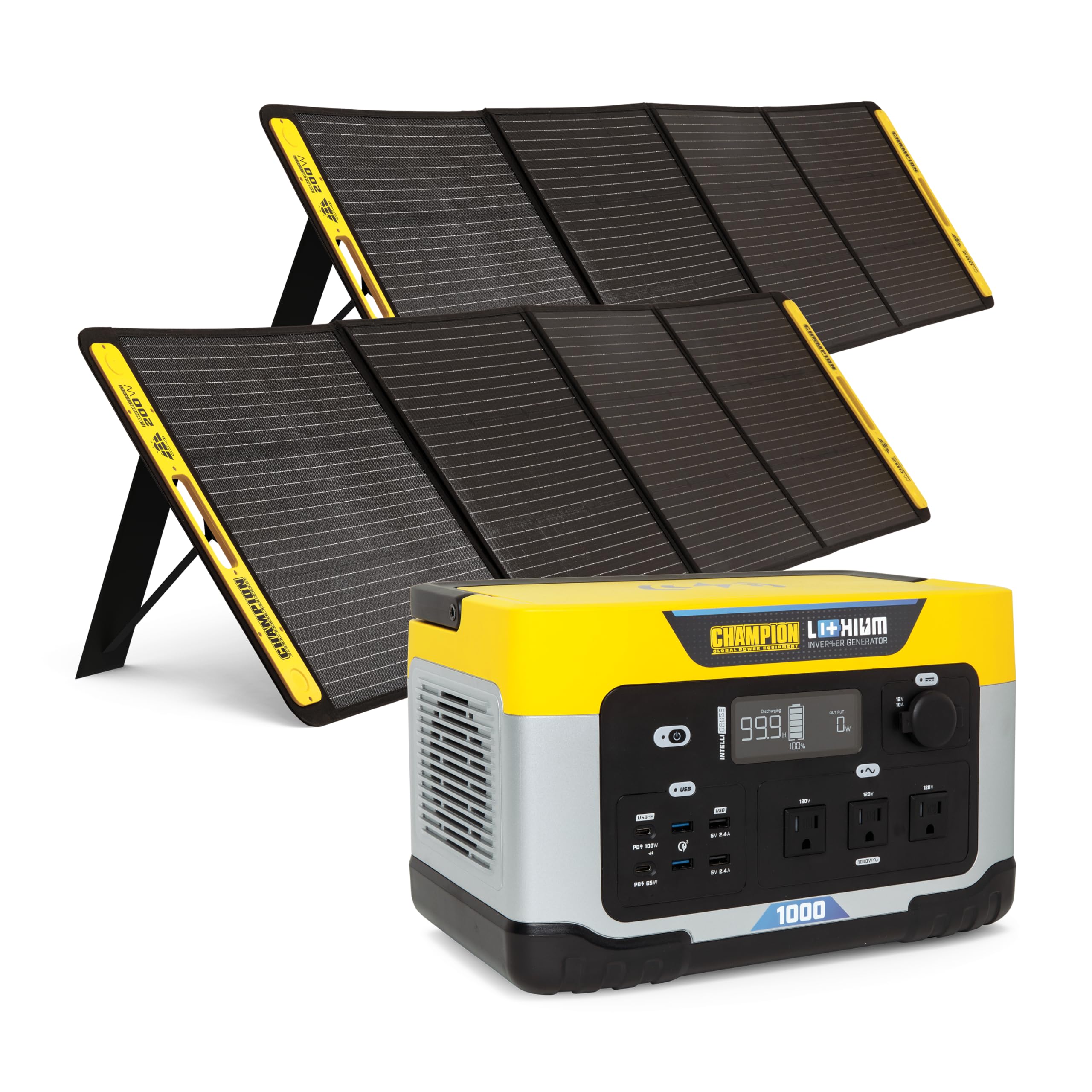 Champion Power Equipment 1638-Wh Lithium Ion Expansion Battery and Two 200-Watt Solar Panels