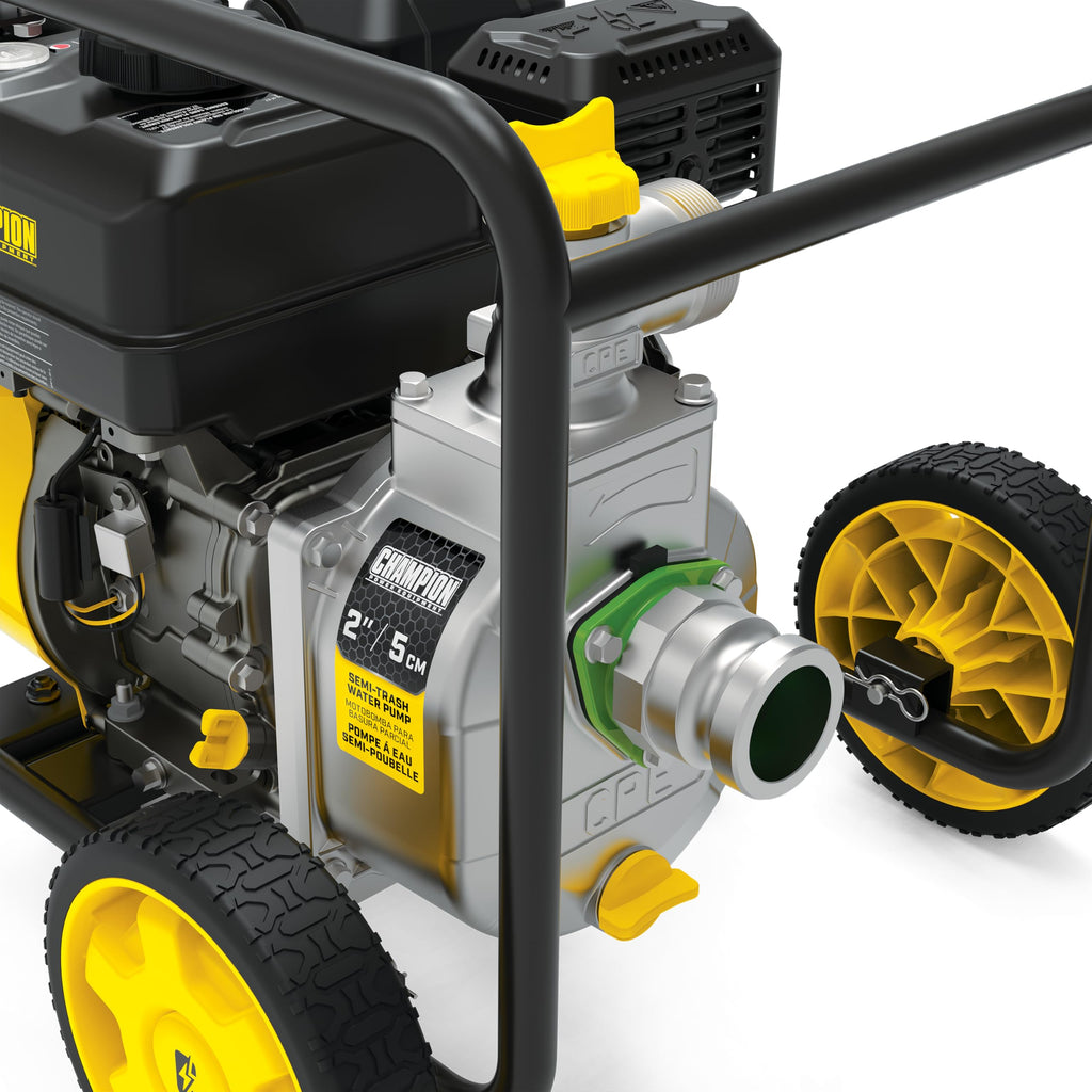 Champion Power Equipment 2-Inch Gas-Powered Semi-Trash Water Transfer Pump with Hose and Wheel Kit
