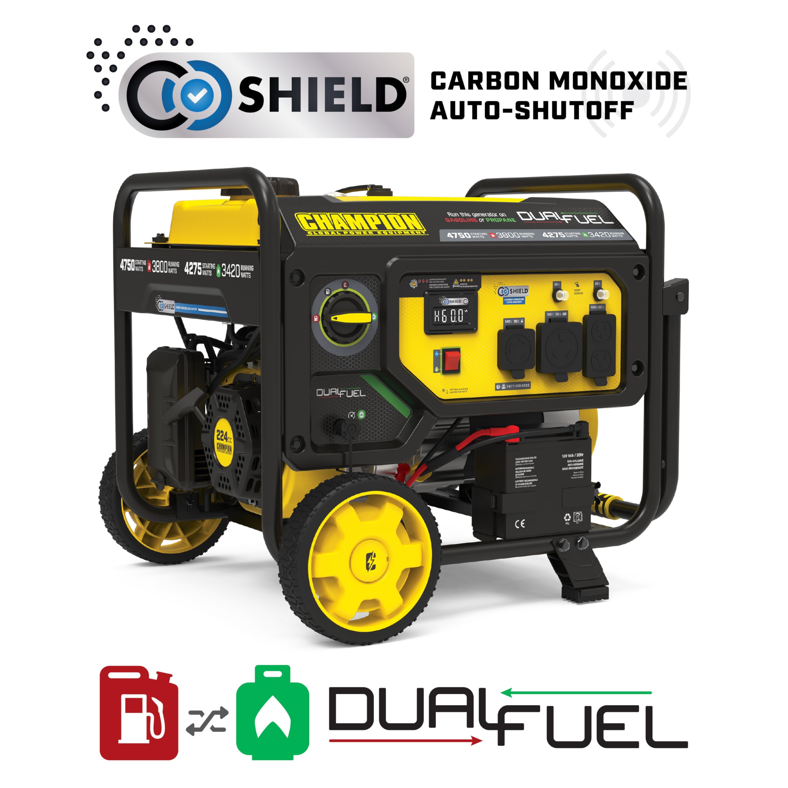 Champion Power Equipment 4750-Watt Electric Start Dual Fuel RV Ready Portable Generator with Free 3-Year Warranty, CARB Compliant
