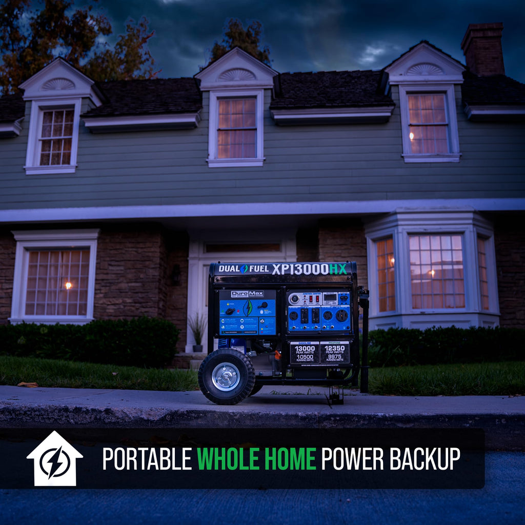 DuroMax XP12000HX 12,000-Watt Dual Fuel Portable Generator - Gas & Propane, Electric Start, Whole Home Power Backup, Transfer Switch Ready, RV & Emergency Ready