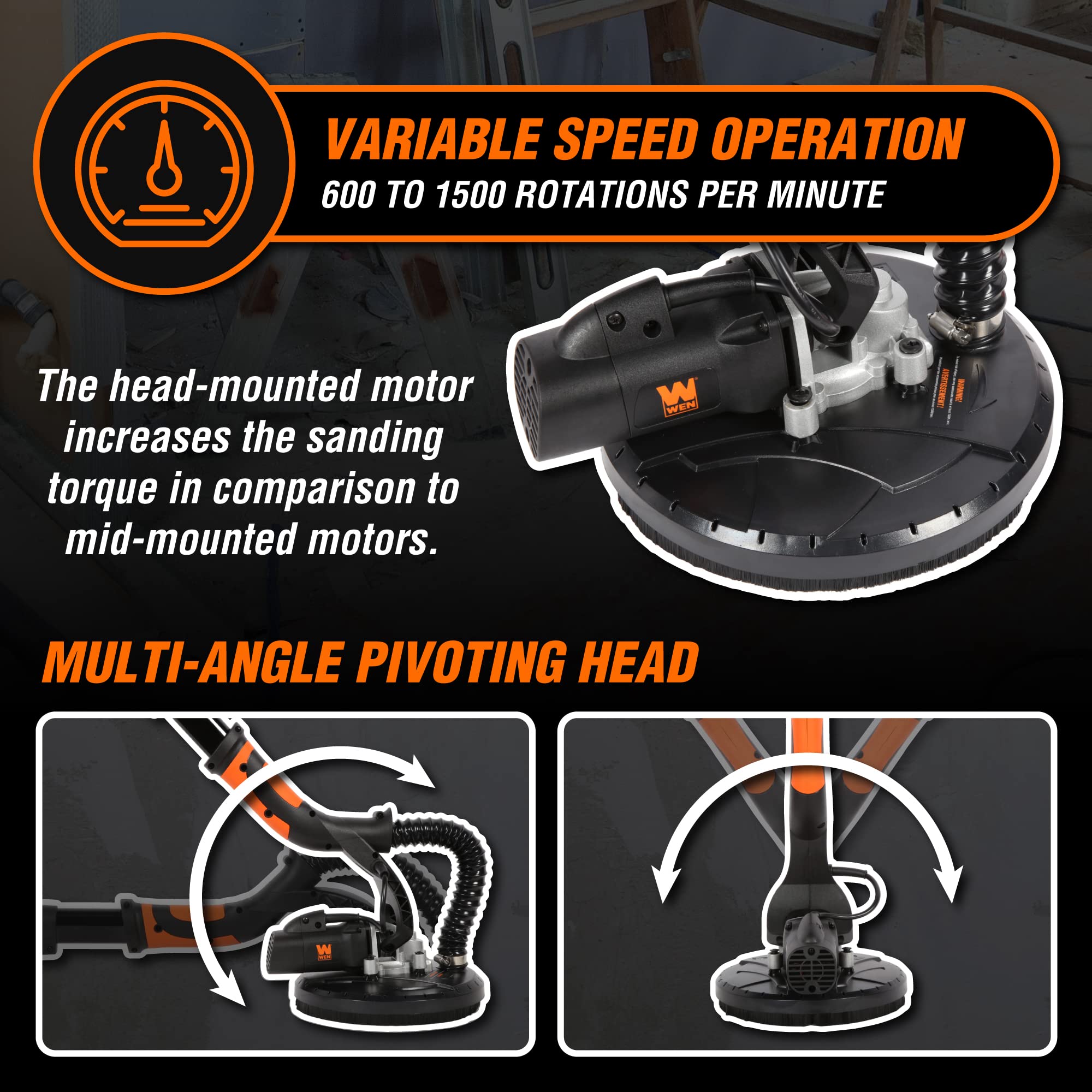 WEN DW5062 Variable Speed 5-Amp Drywall Sander with 15-Foot Dust Hose , Black