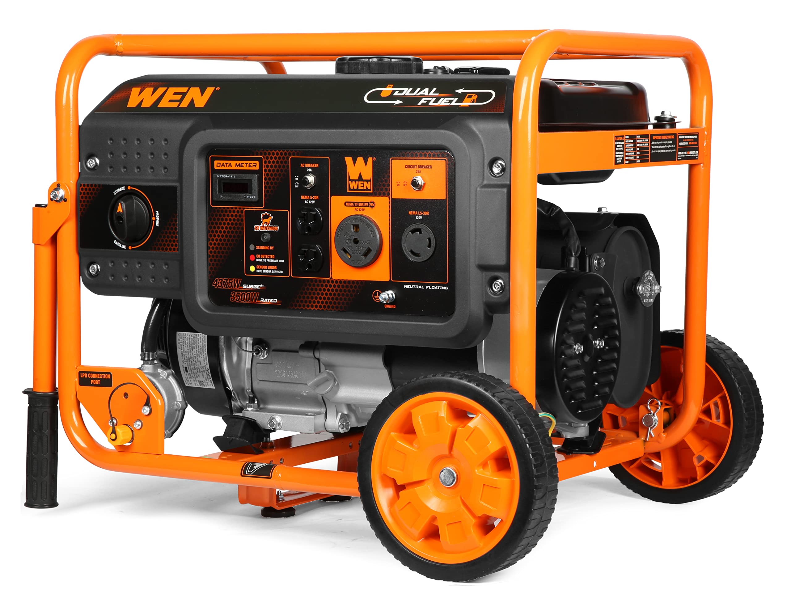 WEN DF472X 4750-Watt 120-Volt/240-Volt Dual Fuel Portable Generator with CO Shutdown Sensor