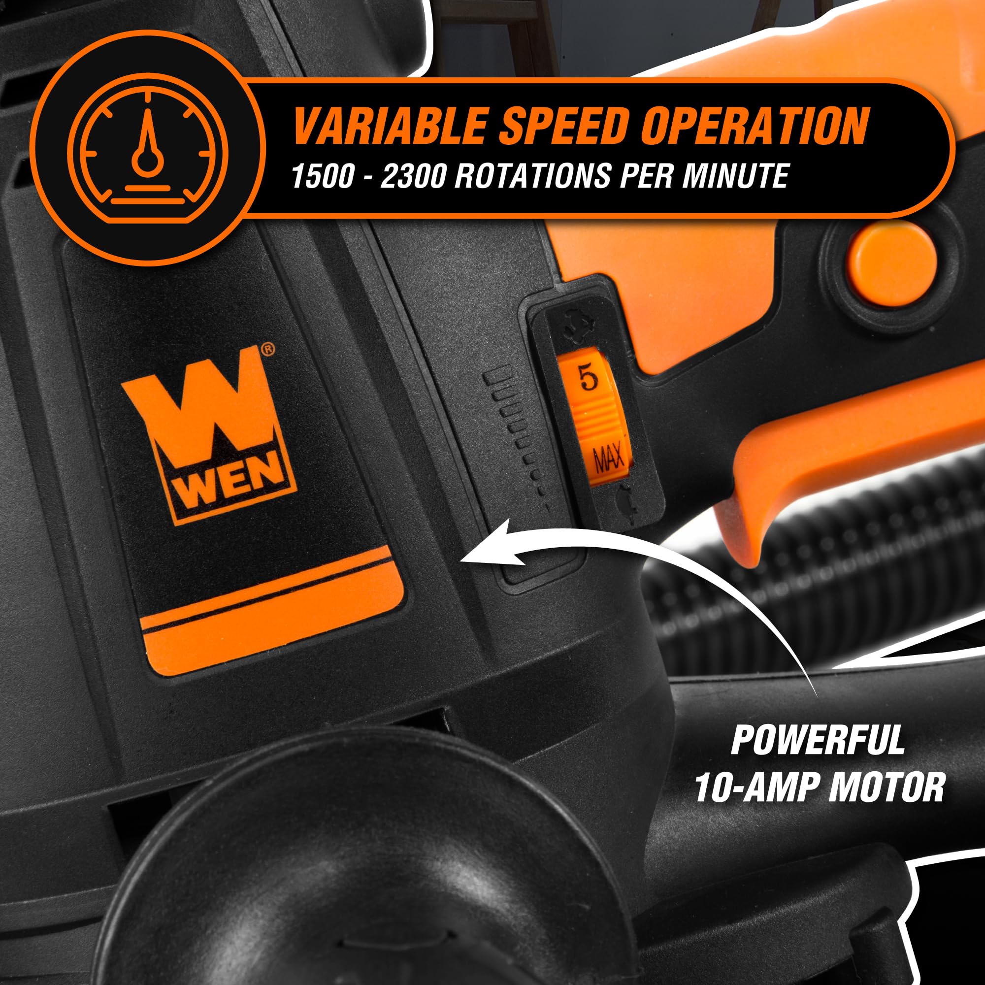 WEN DW5062 Variable Speed 5-Amp Drywall Sander with 15-Foot Dust Hose , Black