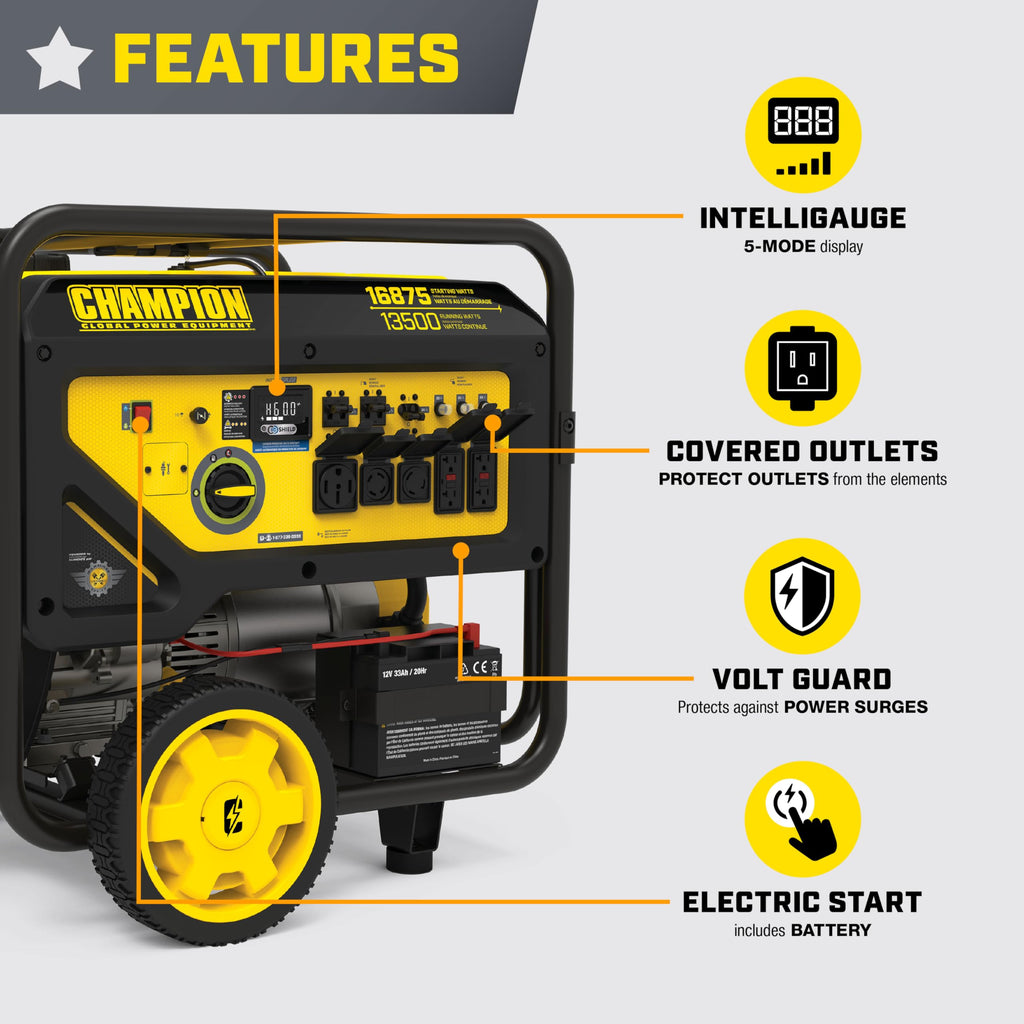 Champion Power Equipment 16,875-Watt Electric Start Home Backup Portable Generator with Free 3-Year Warranty